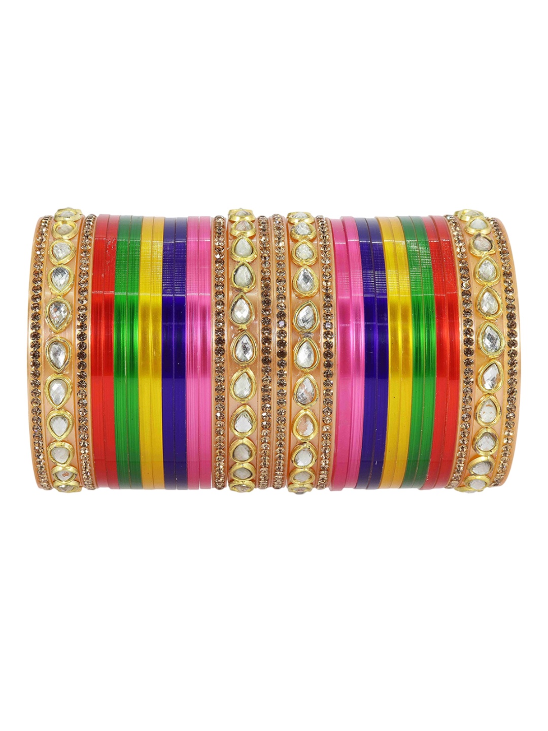 

ZULKA Set Of 32 Cubic Zirconia-Studded & Beaded Chuda Bangles, Gold