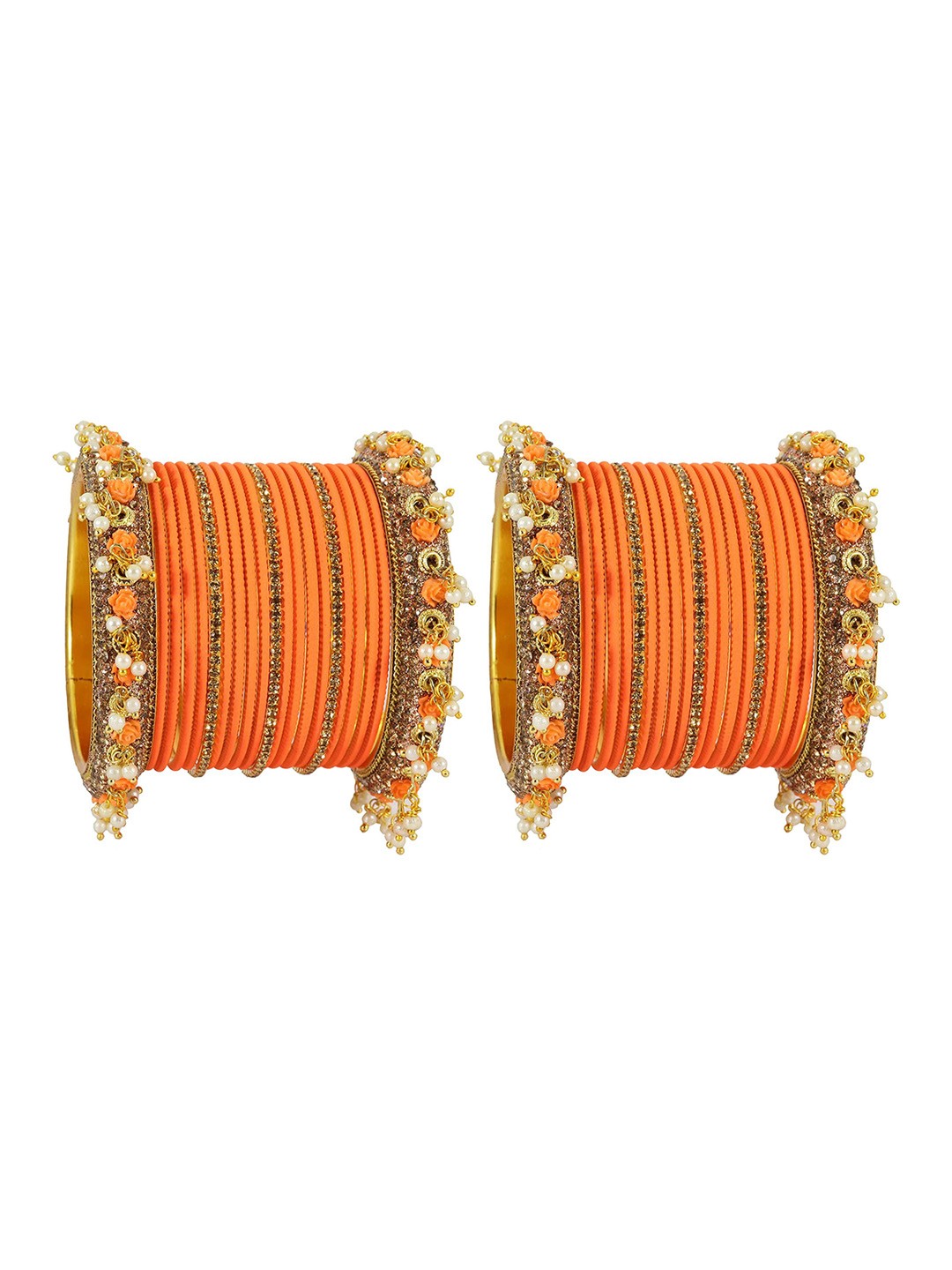 

ZULKA Set Of 42 Cubic Zirconia-Studded Pearl Linked Bangles, Gold
