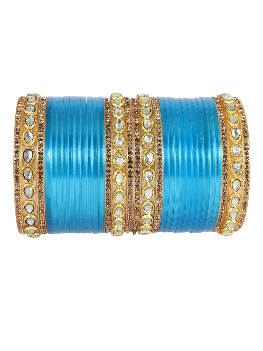 

ZULKA Set Of 32 Cubic Zirconia-Studded & Beaded Chuda Bangles, Gold