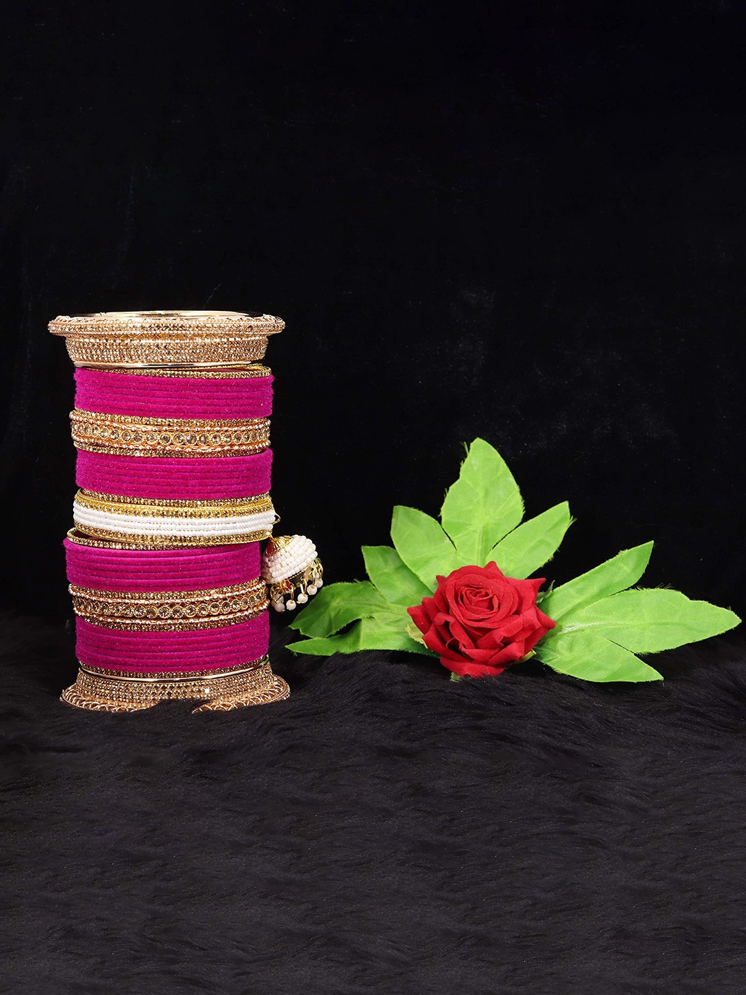 

ZULKA Set Of 82 Stone-Studded Bangles, Magenta