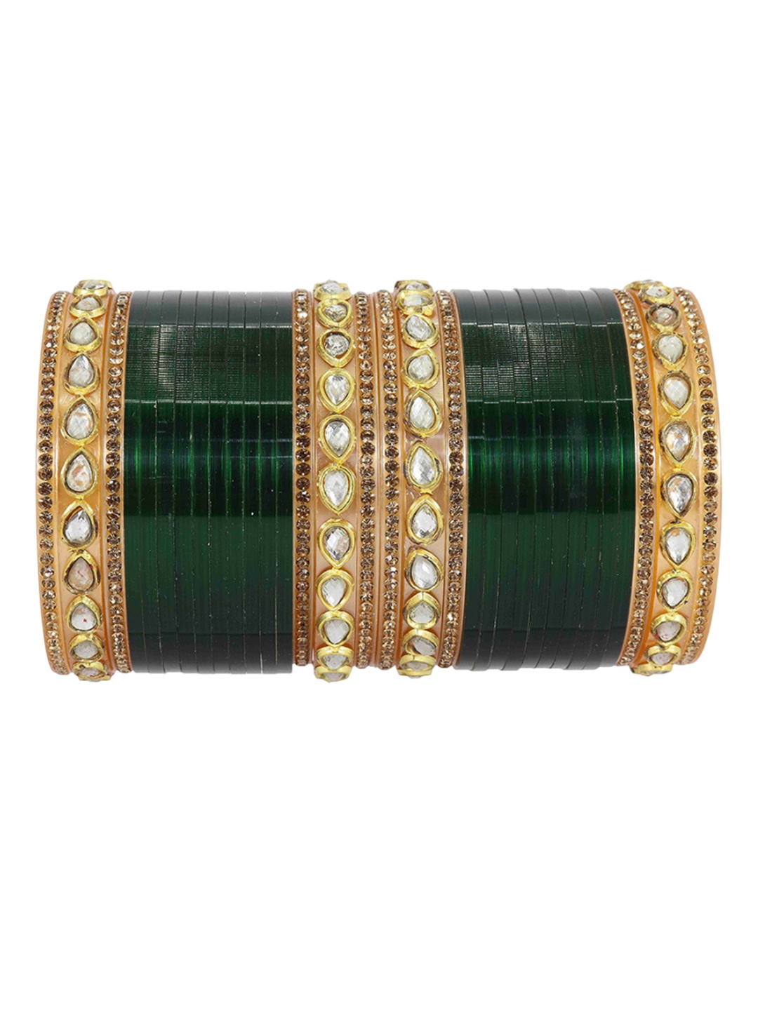 

ZULKA Set Of 32 Cubic Zirconia-Studded & Beaded Chuda Bangles, Gold
