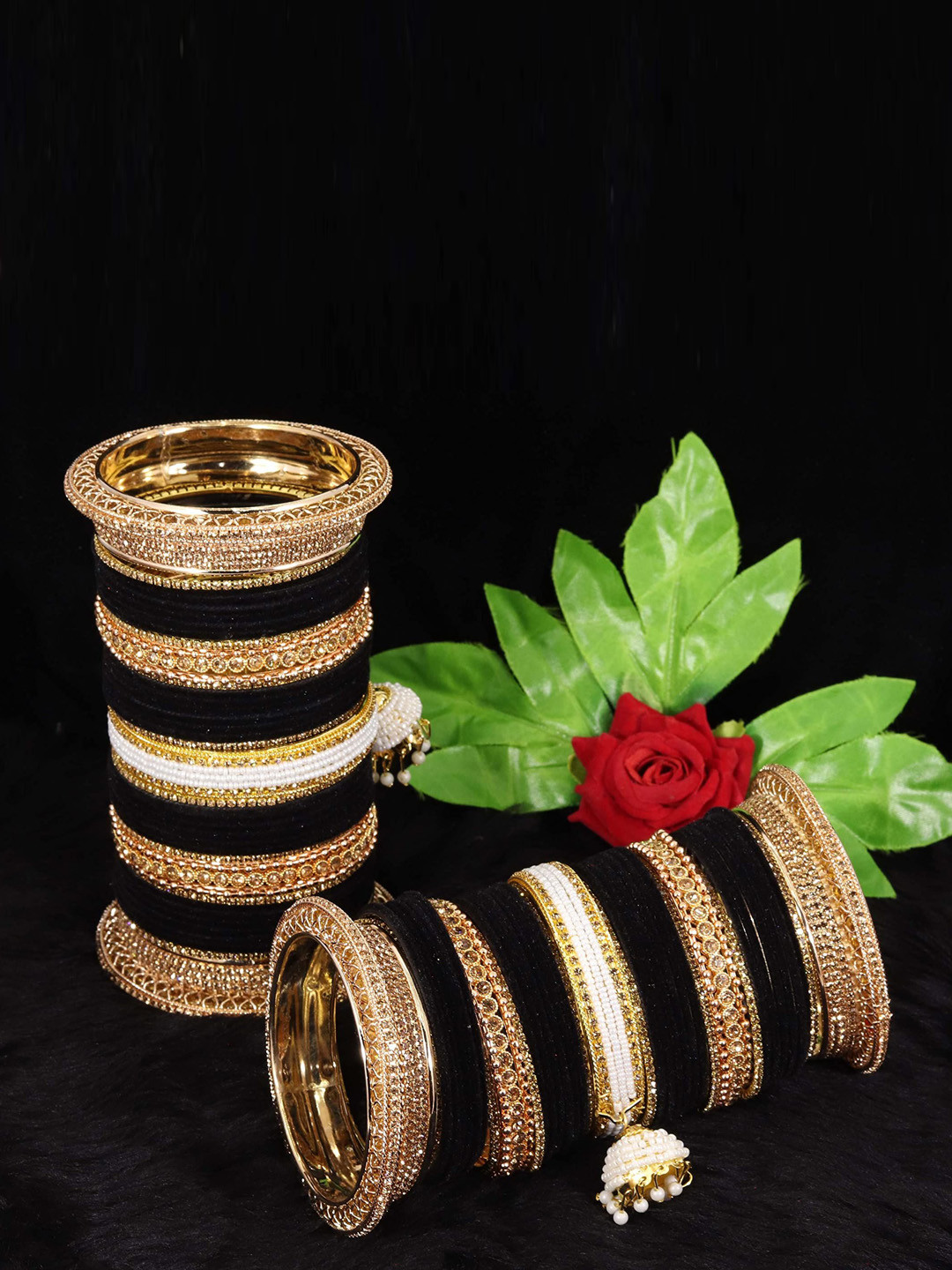

ZULKA Set Of 82 Stone-Studded Bangles, Black