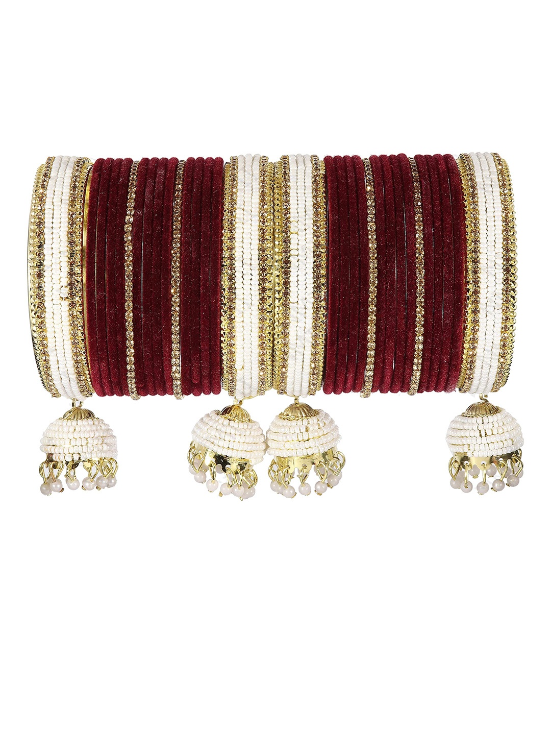 

ZULKA Set Of 32 Stone-Studded Bangles, Maroon