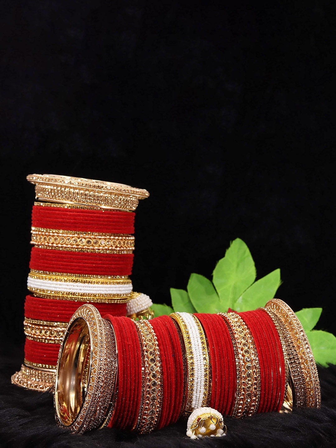 

ZULKA Set Of 82 Stone-Studded Bangles, Red