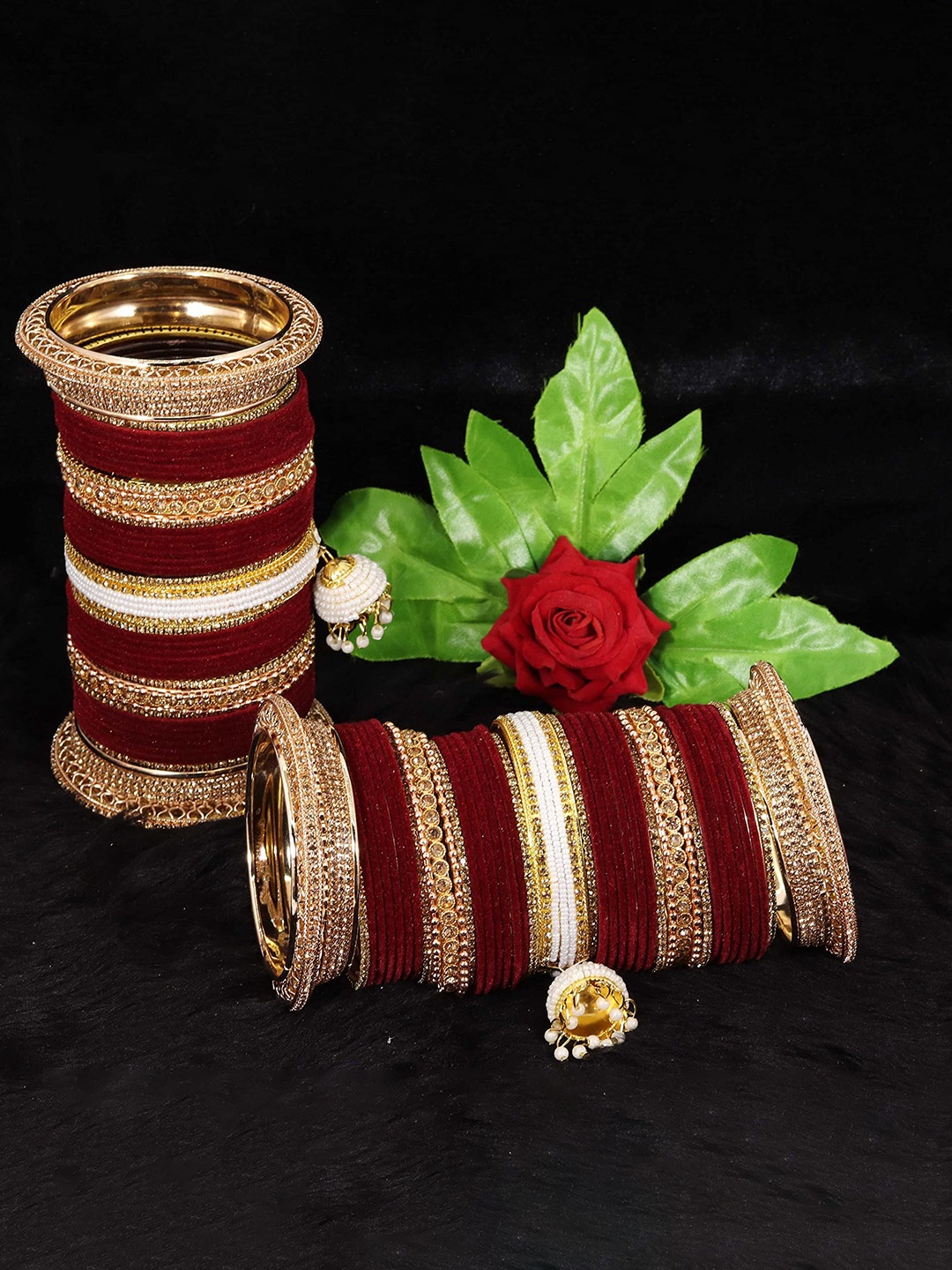 

ZULKA Set Of 82 Cubic Zirconia-Studded & Beaded Bangles, Gold