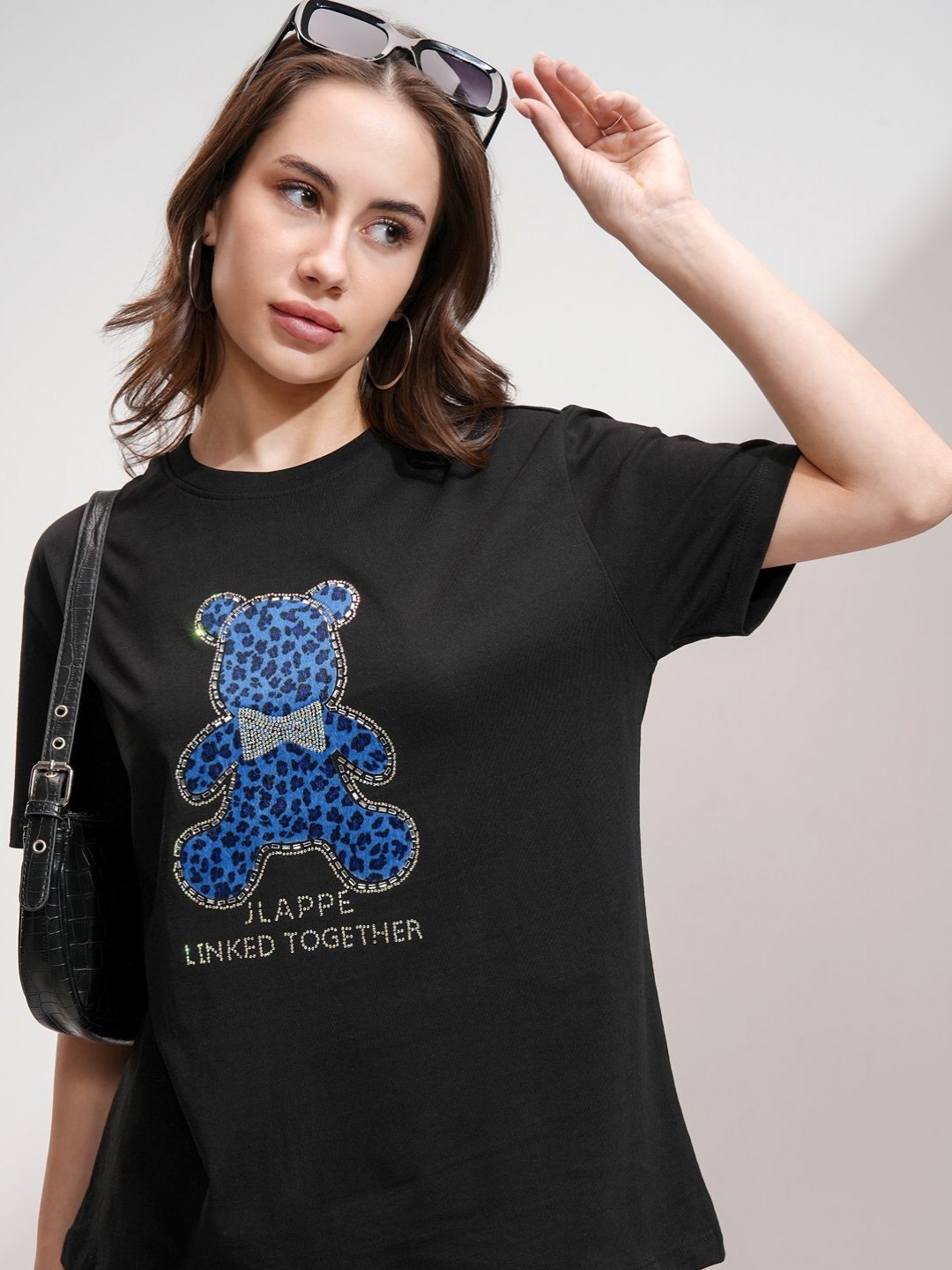

Tokyo Talkies Women Embellished Regular Fit T-shirt, Black