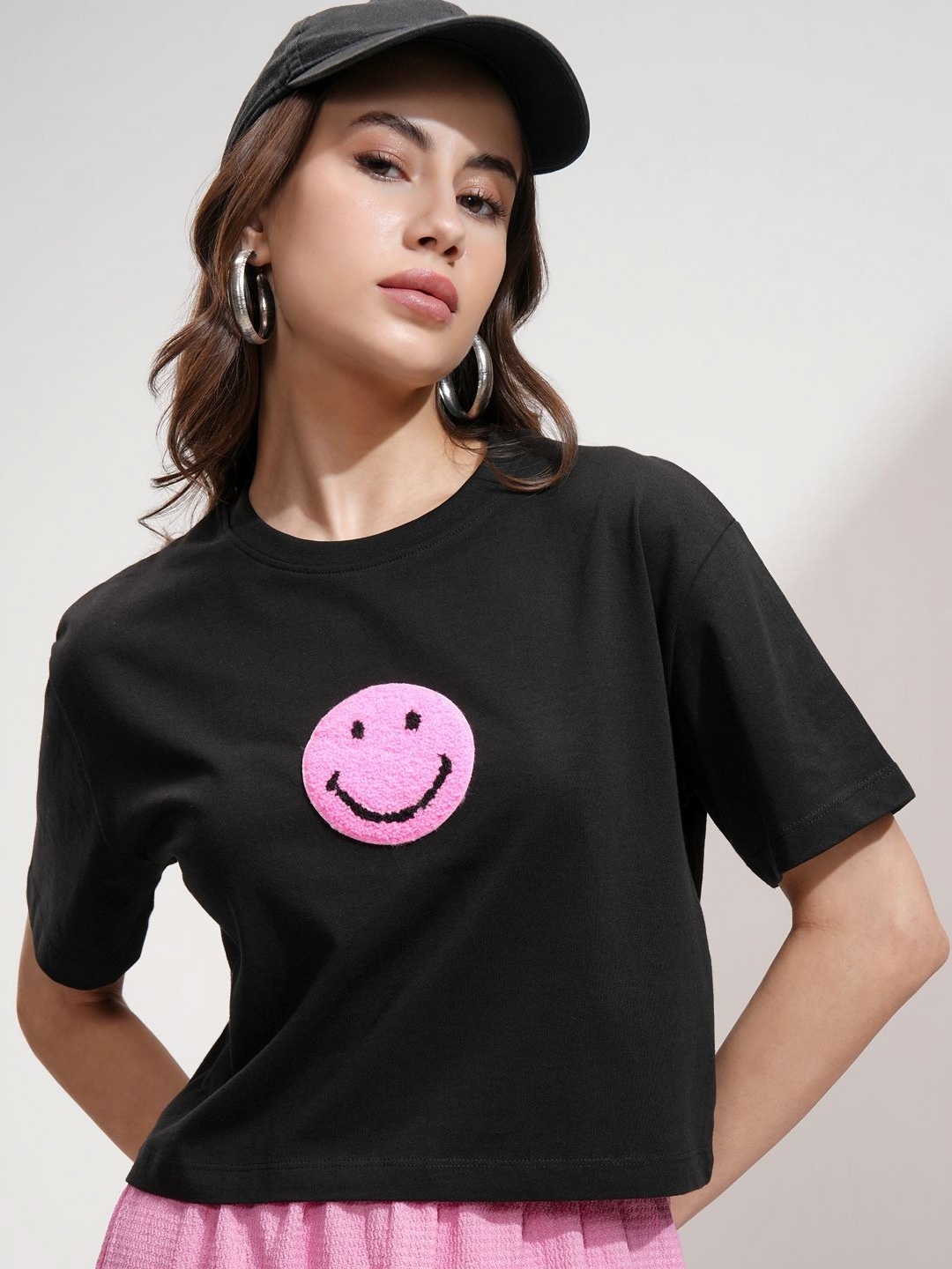 

Tokyo Talkies Women Embellished Regular Fit Crop T-shirt, Black