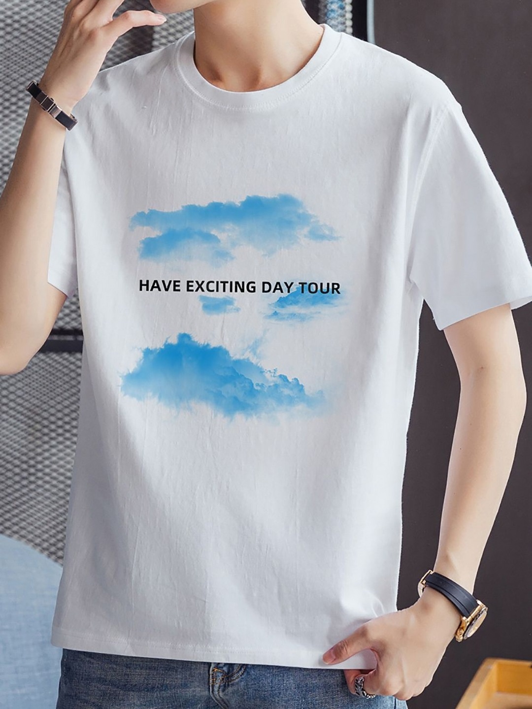 StyleCast x Revolte Men Typography Printed Raw Edge T-shirt, White