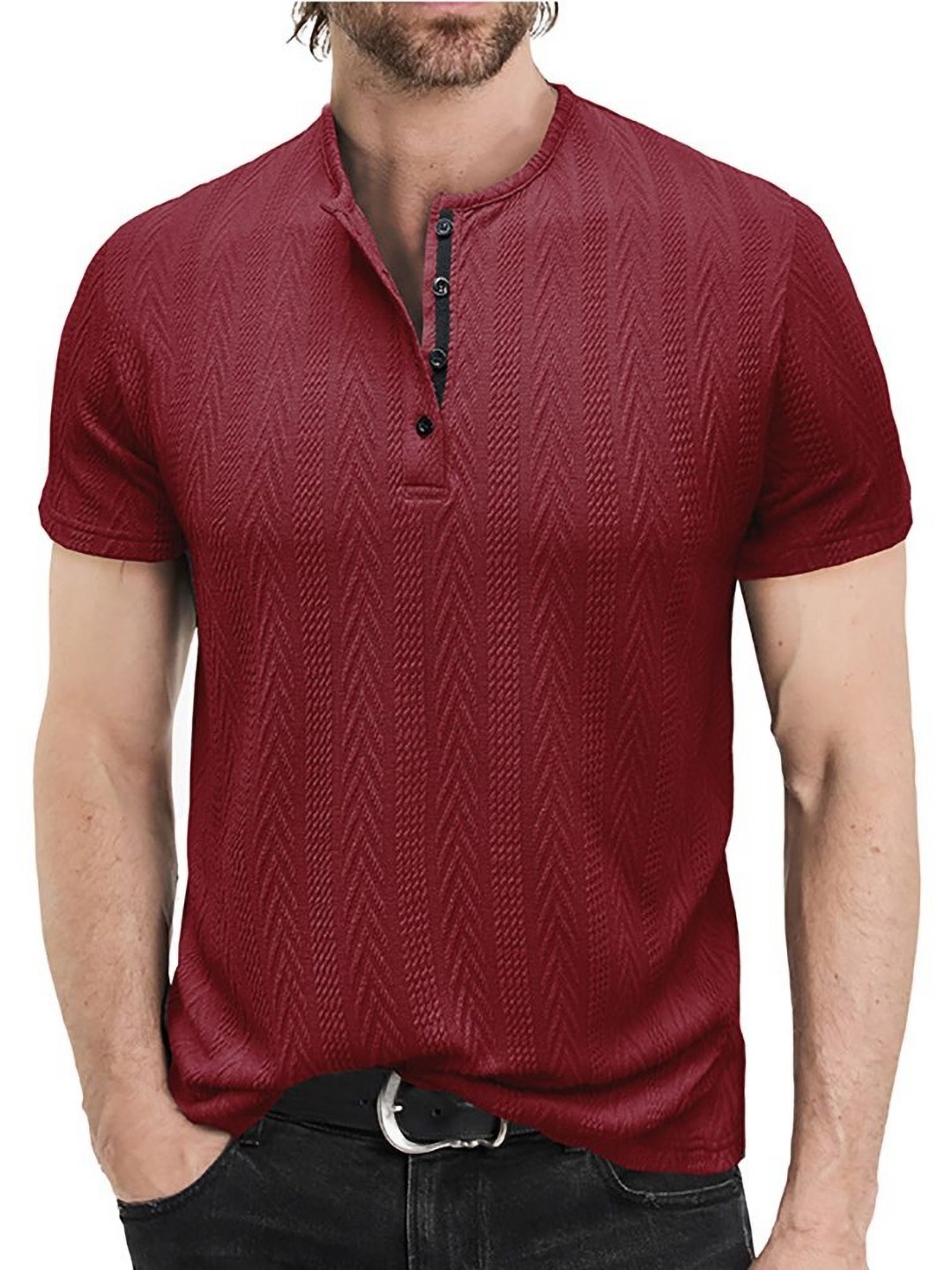 

StyleCast x Revolte Men Raw Edge T-shirt, Maroon