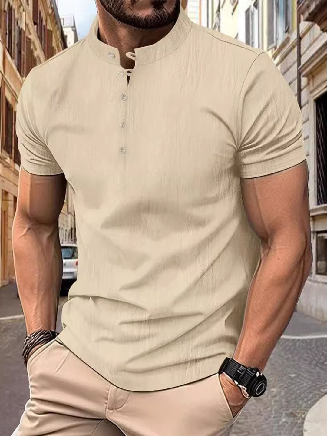 

StyleCast x Revolte Men Raw Edge T-shirt, Khaki