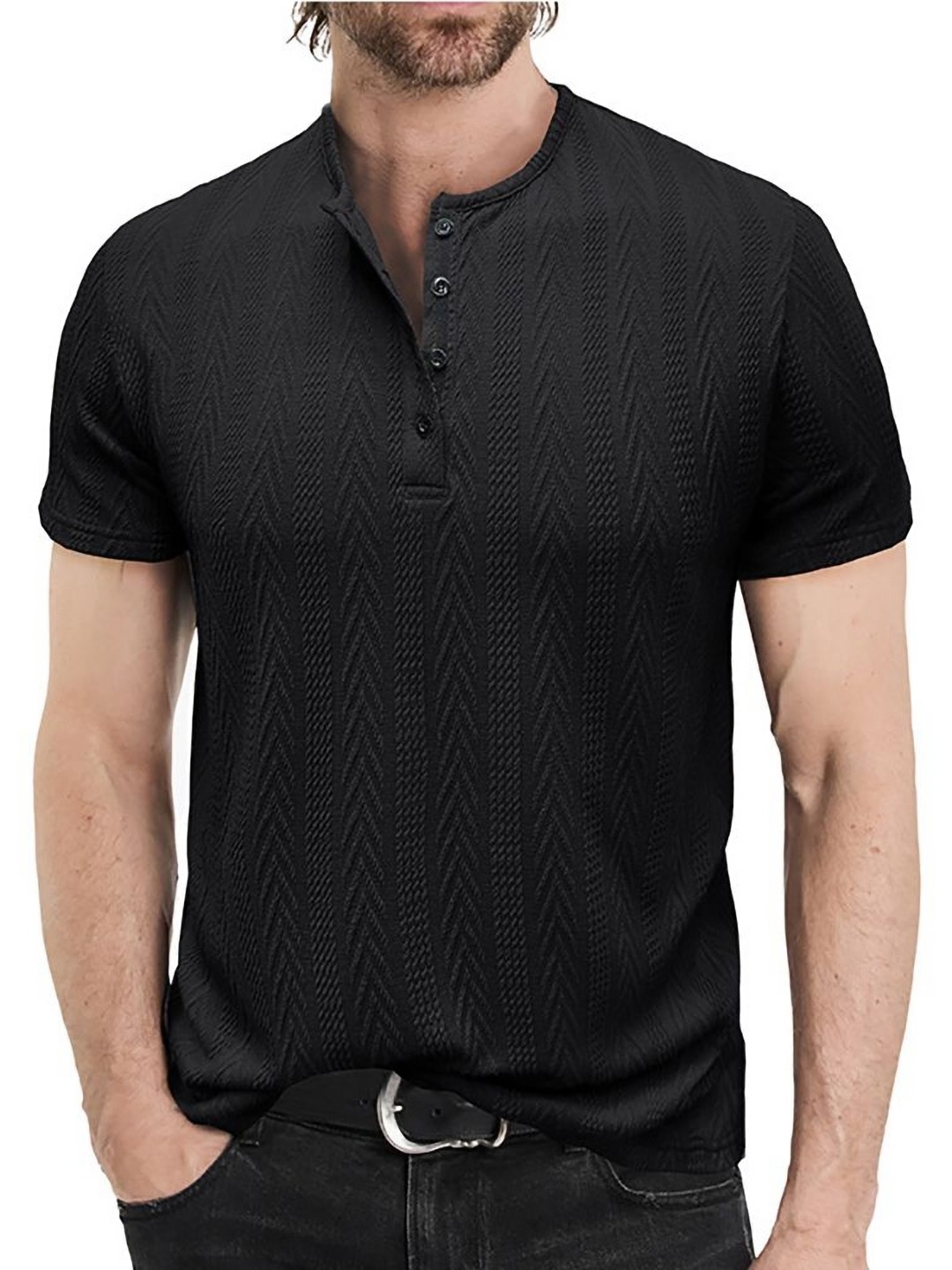 

StyleCast x Revolte Men Raw Edge T-shirt, Black