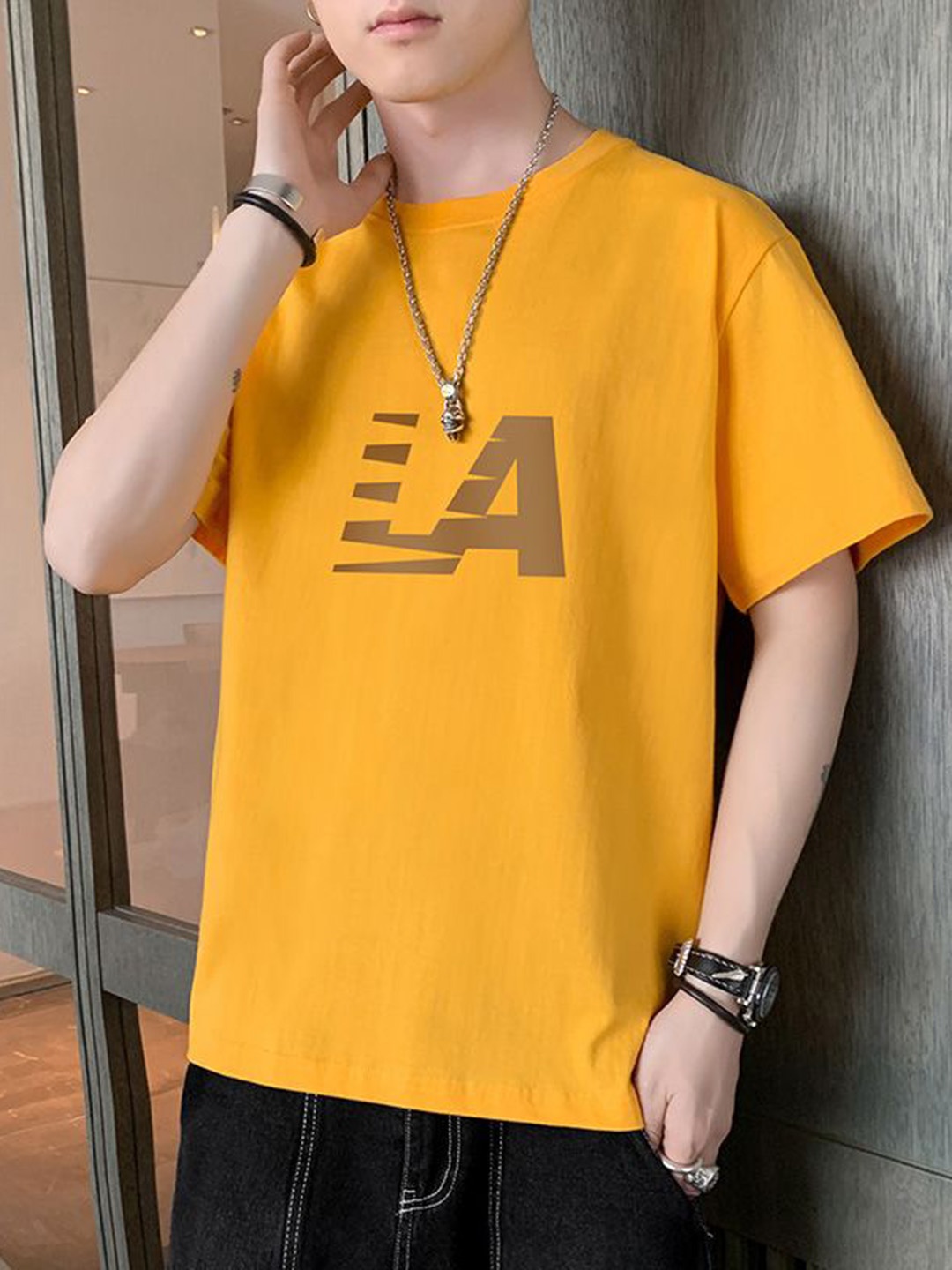 

StyleCast x Revolte Men Typography Printed Raw Edge T-shirt, Yellow