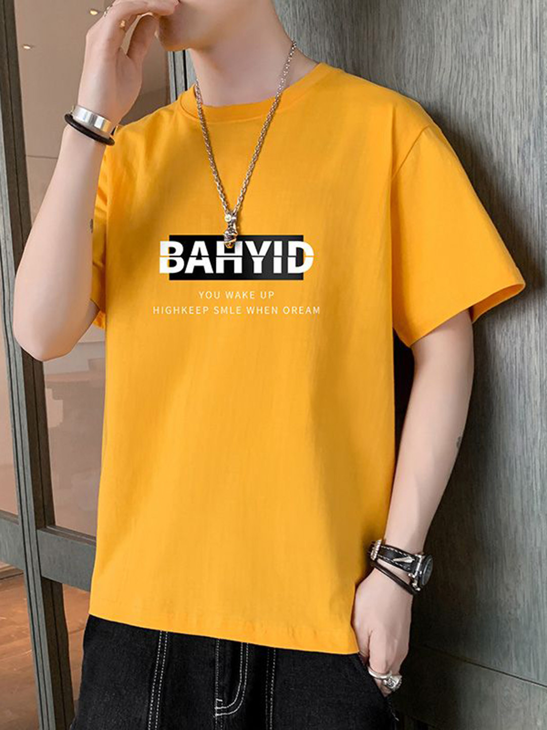 

StyleCast x Revolte Men Typography Printed Raw Edge T-shirt, Yellow