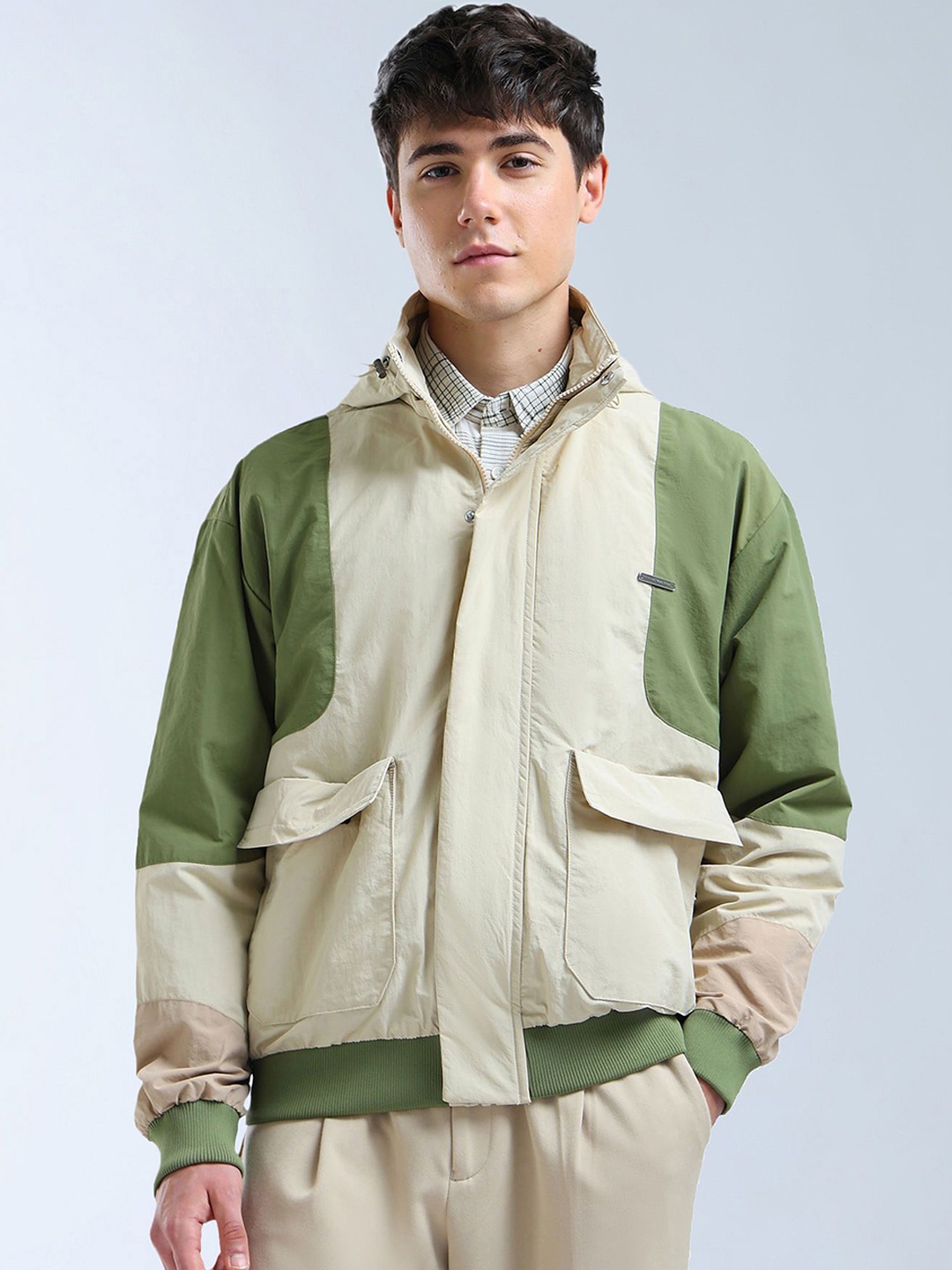 

Flying Machine Men Brand Logo Colourblocked Sporty Jacket, Brown