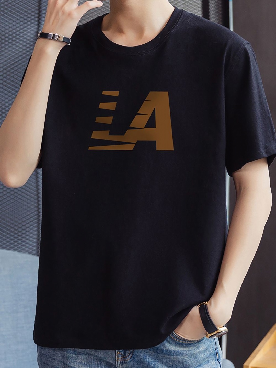 StyleCast x Revolte Men Typography Printed Raw Edge T-shirt, Black