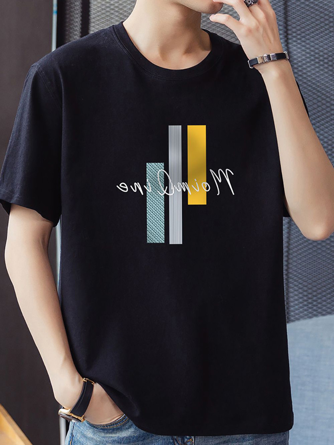 

StyleCast x Revolte Men Typography Printed Raw Edge T-shirt, Black