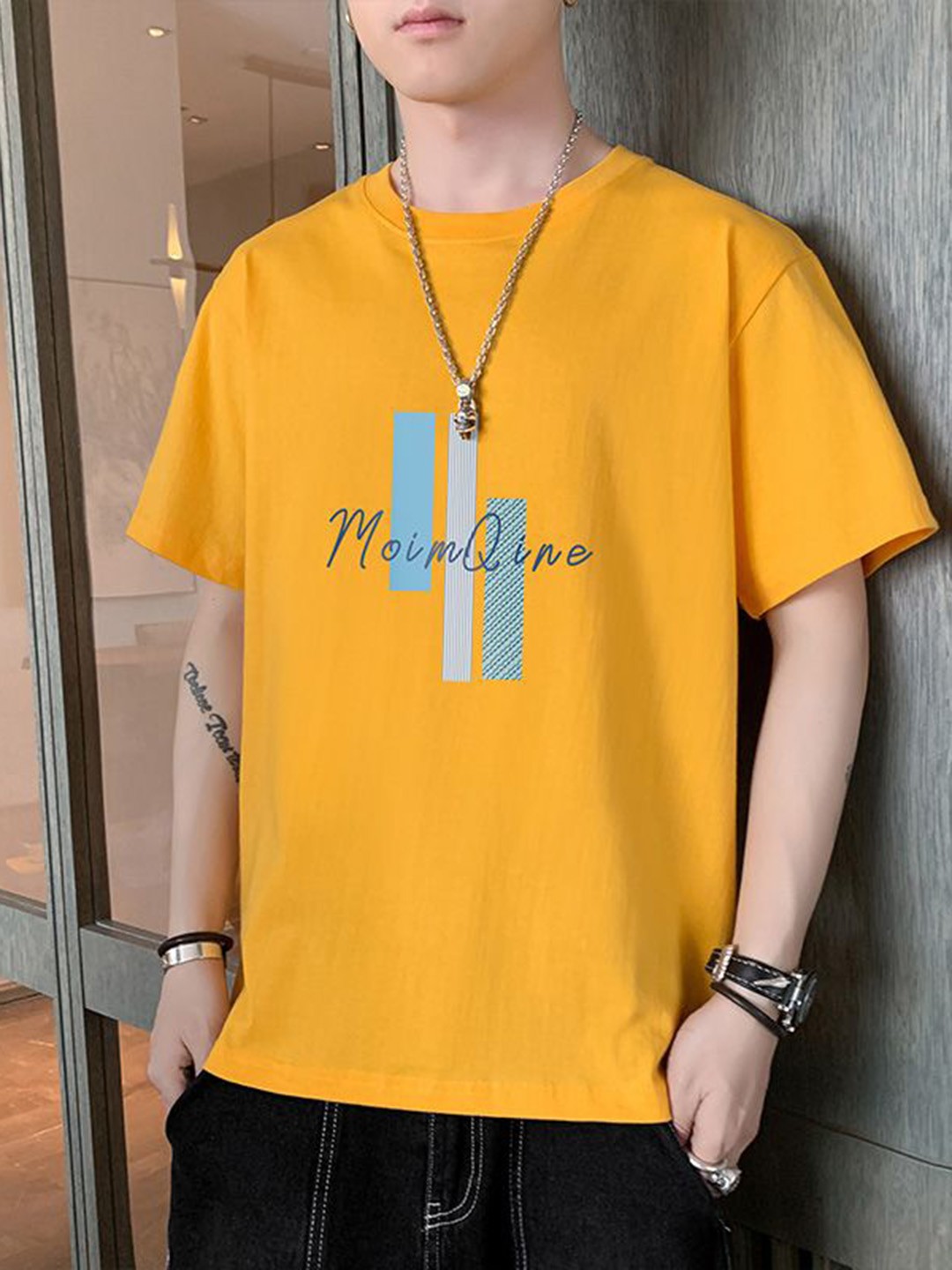 

StyleCast x Revolte Men Typography Printed Raw Edge T-shirt, Yellow
