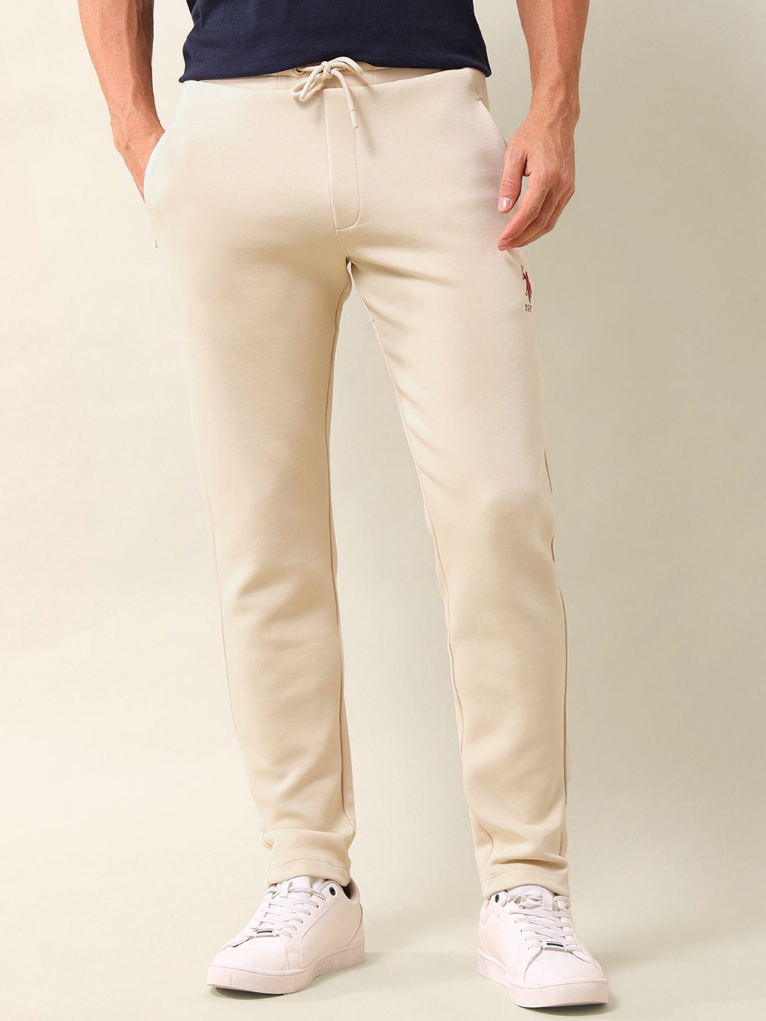 

U.S. Polo Assn. Men Slim Fit Mid Rise Track Pants, Beige