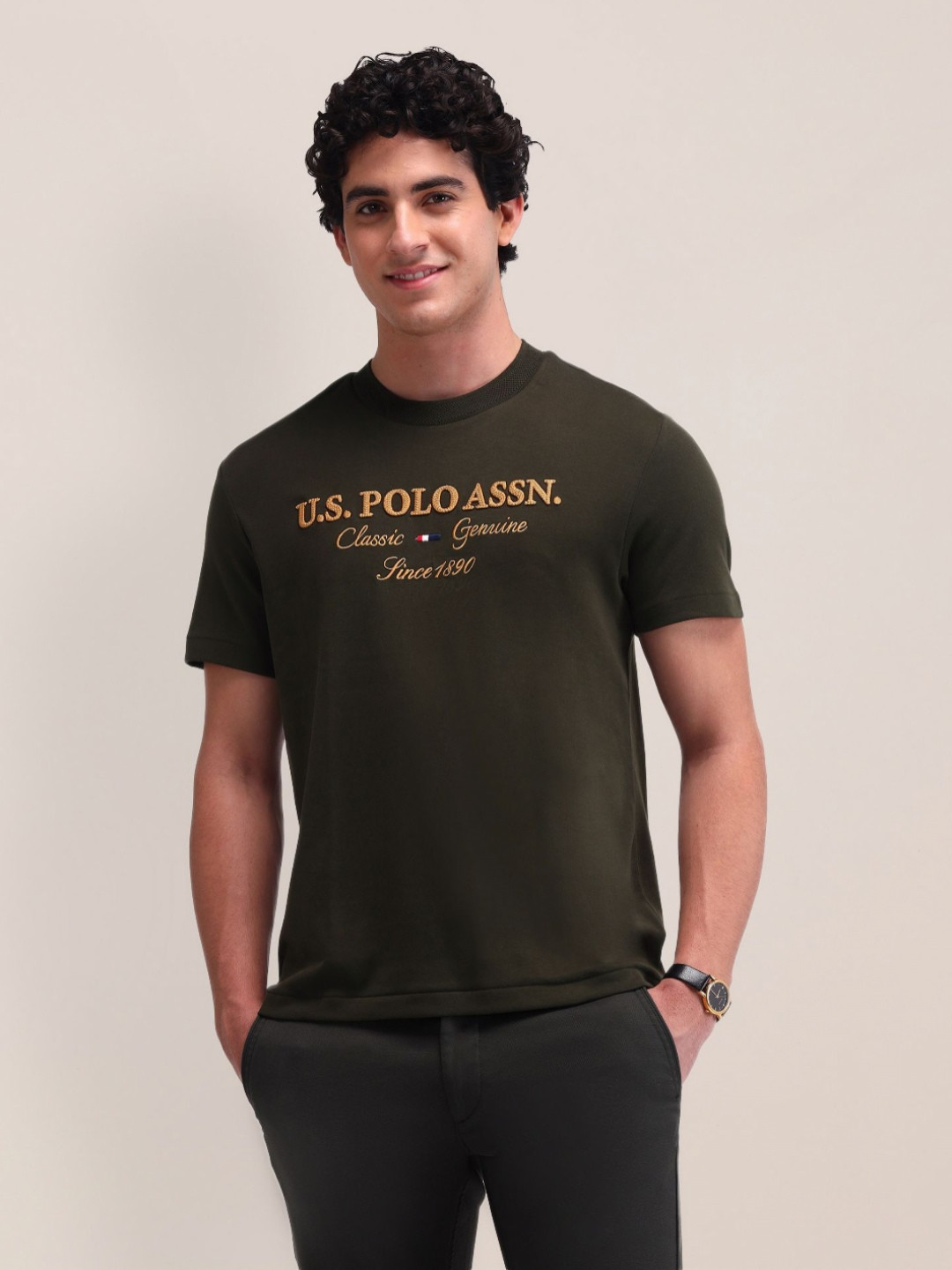 

U.S. Polo Assn. Men Brand Logo Printed Slim Fit T-shirt, Green