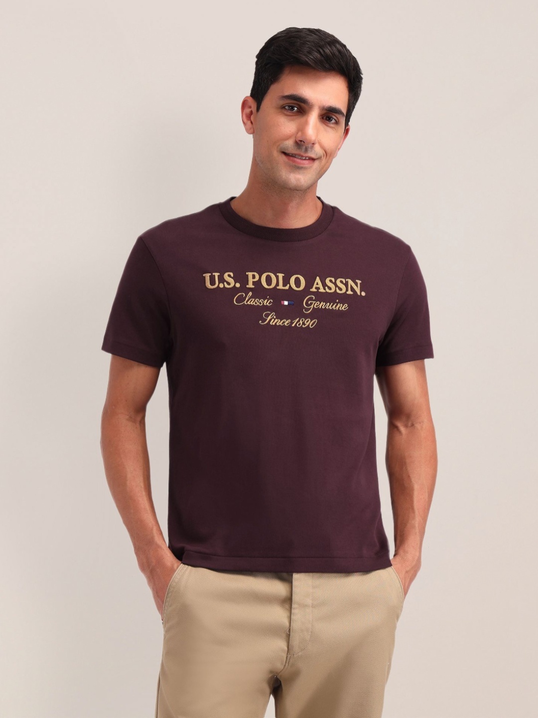 

U.S. Polo Assn. Men Brand Logo Printed Slim Fit T-shirt, Red