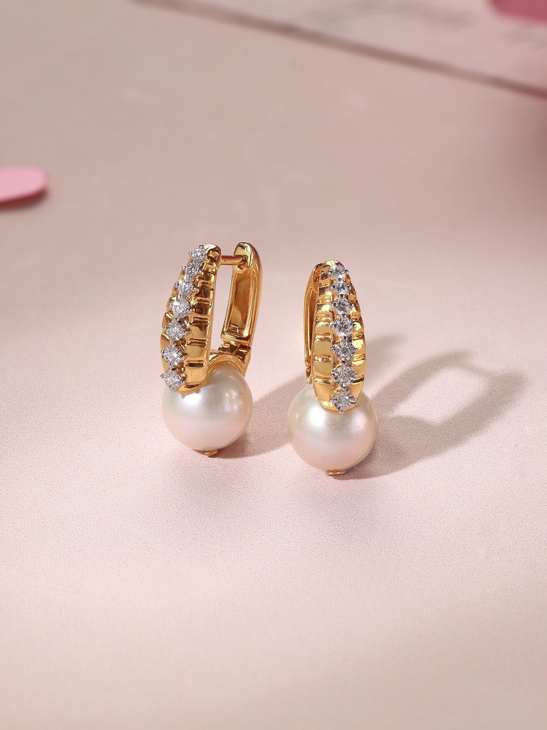 

Mia by Tanishq Pearl Forever Diamond & Gold Hoop Earrings