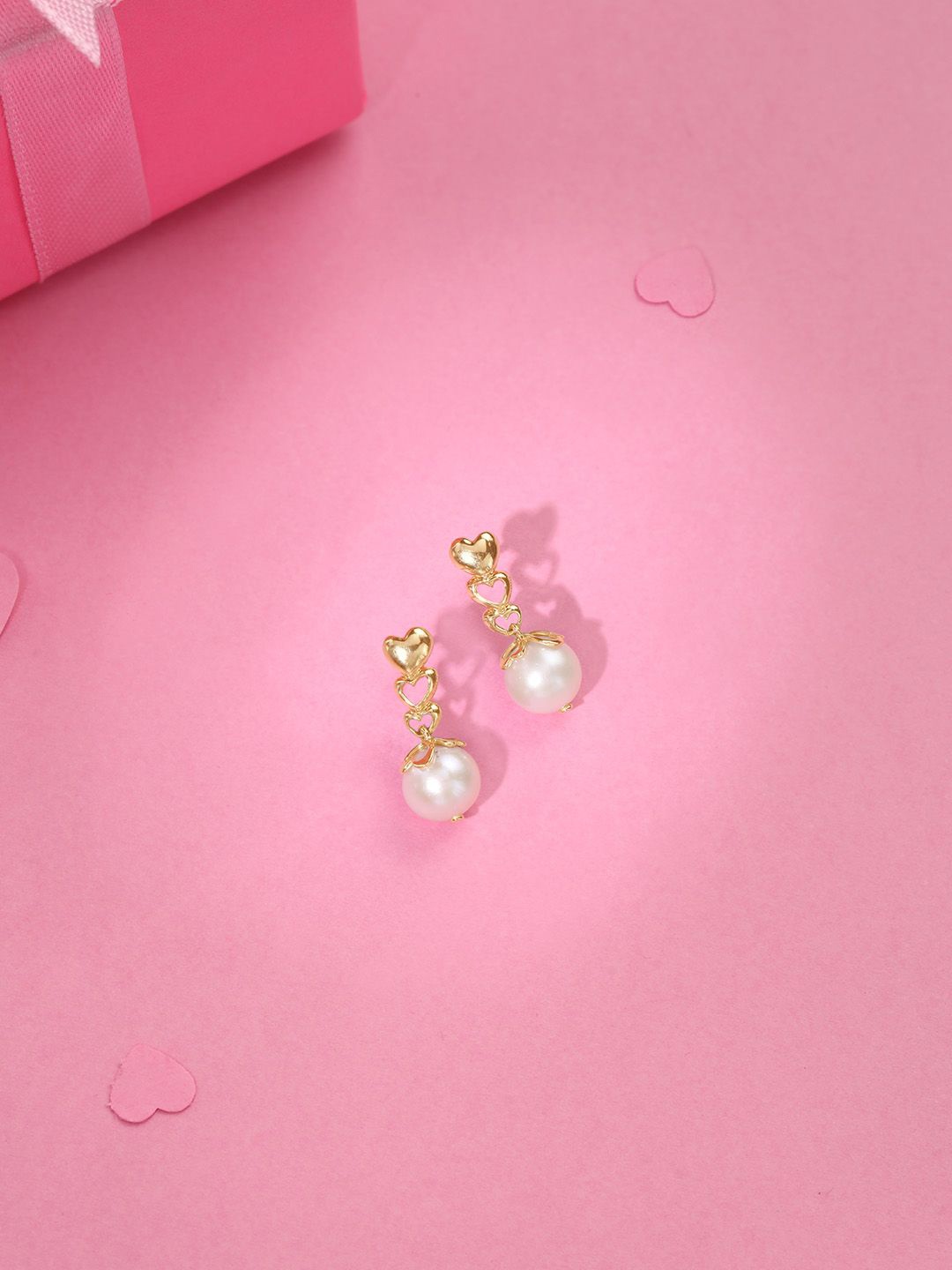 

Mia by Tanishq Glowing Hearts Pearl & Gold Drop Earrings