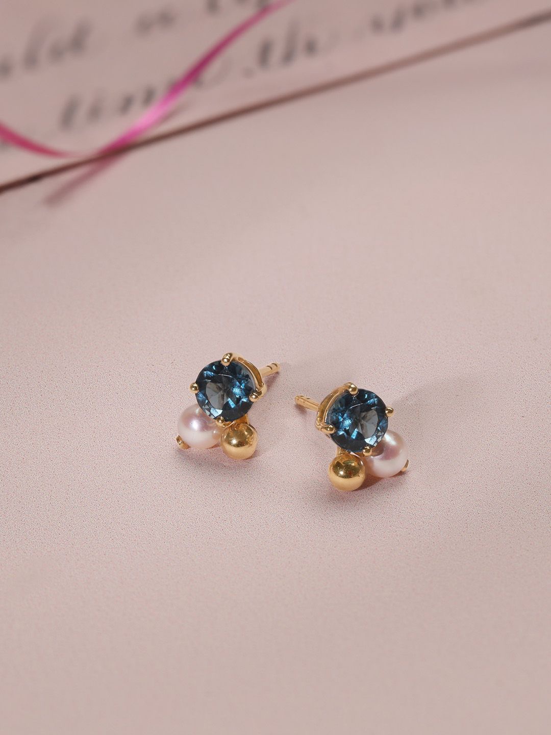 

Mia by Tanishq Aqua Twinkle Pearl & Gold Stud Earrings