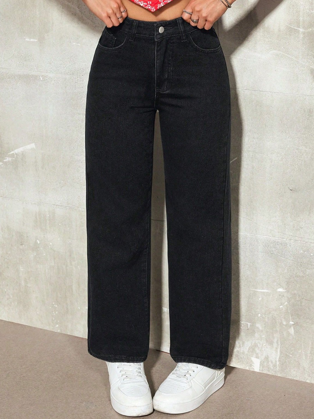 

NUCOUTHS Women Comfort Relaxed Fit Jeans, Black