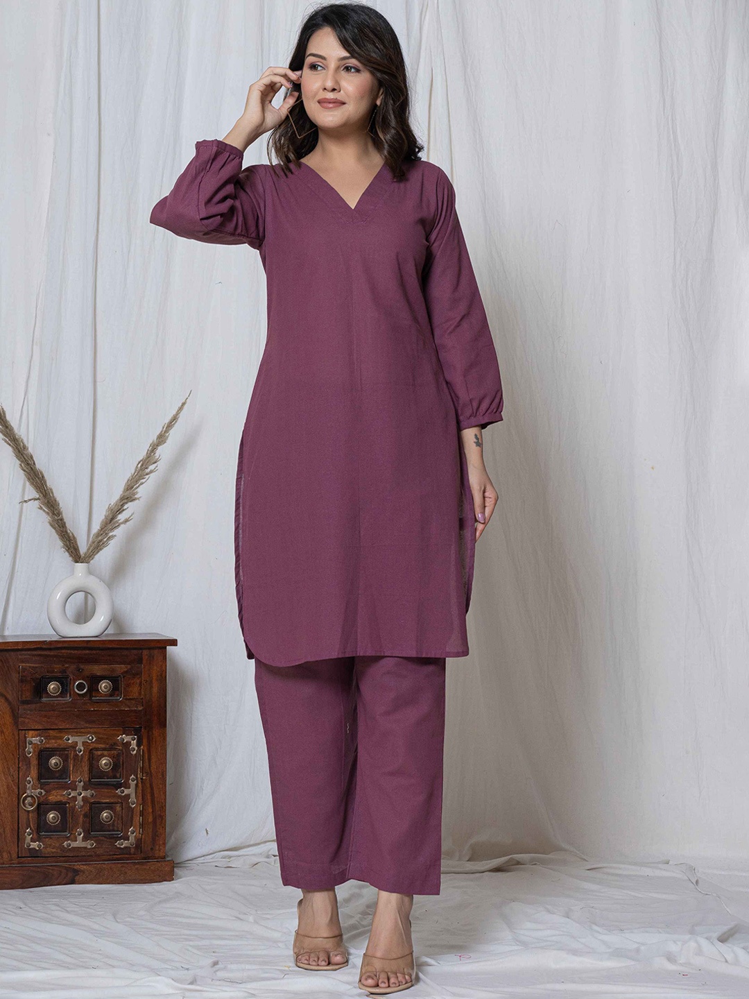 

Fabmoha Pure Cotton Tunic With Trouser Co-Ords, Purple