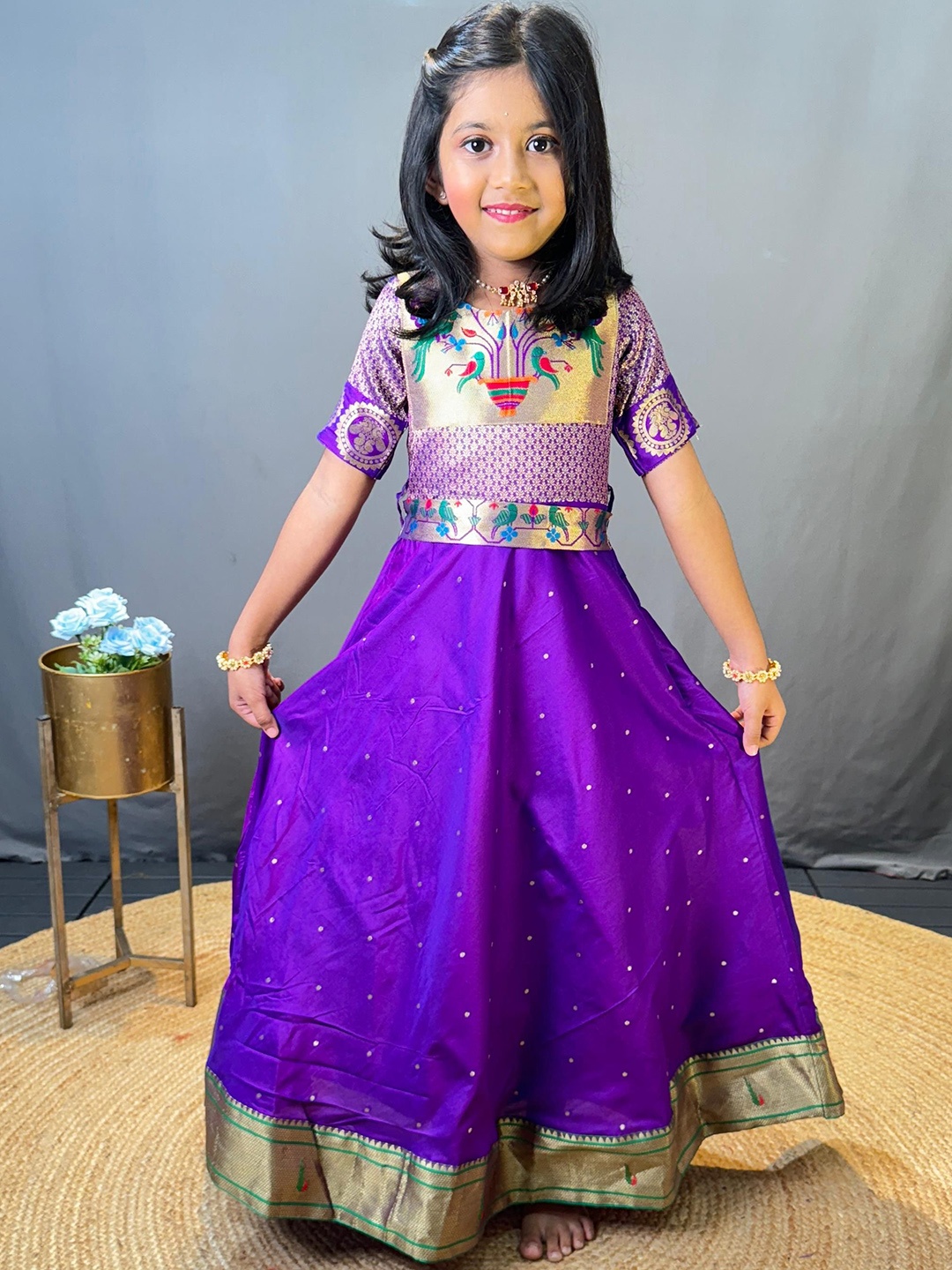 

DEVATITHI Girls Purple Woven Design Ethnic Maxi Dress