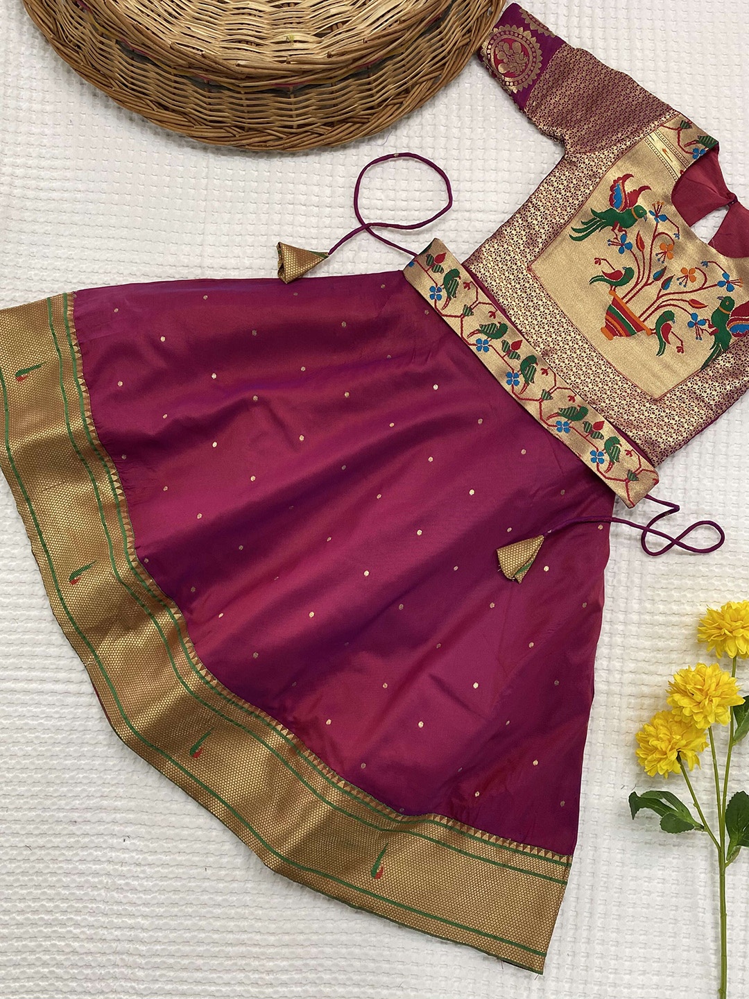 

DEVATITHI Girls Pink Ethnic Motifs Woven Design Ethnic Dress