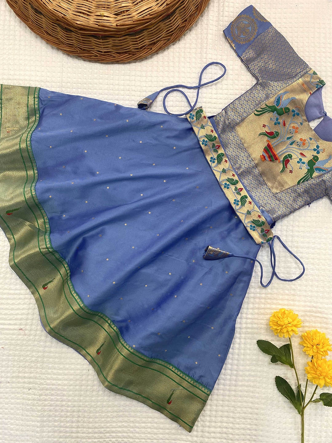 

DEVATITHI Girls Blue Ethnic Motifs Woven Design Gown Ethnic Dress with Belt