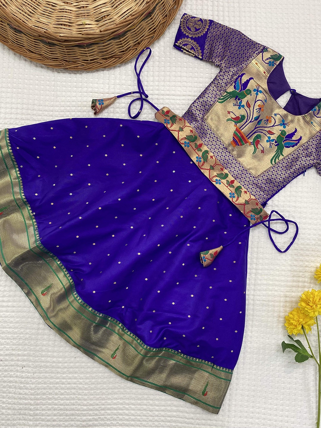 

DEVATITHI Infant Girls Navy Blue Woven Design Ethnic Dress