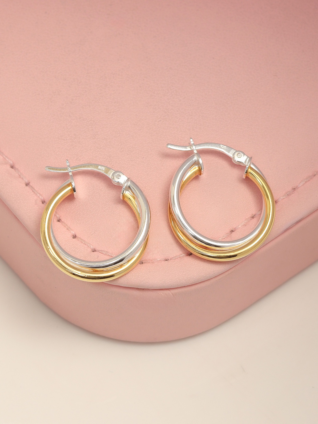 

LeCalla 925 Sterling 14K Gold-Plated Contemporary Shaped Hoop Earrings, Silver