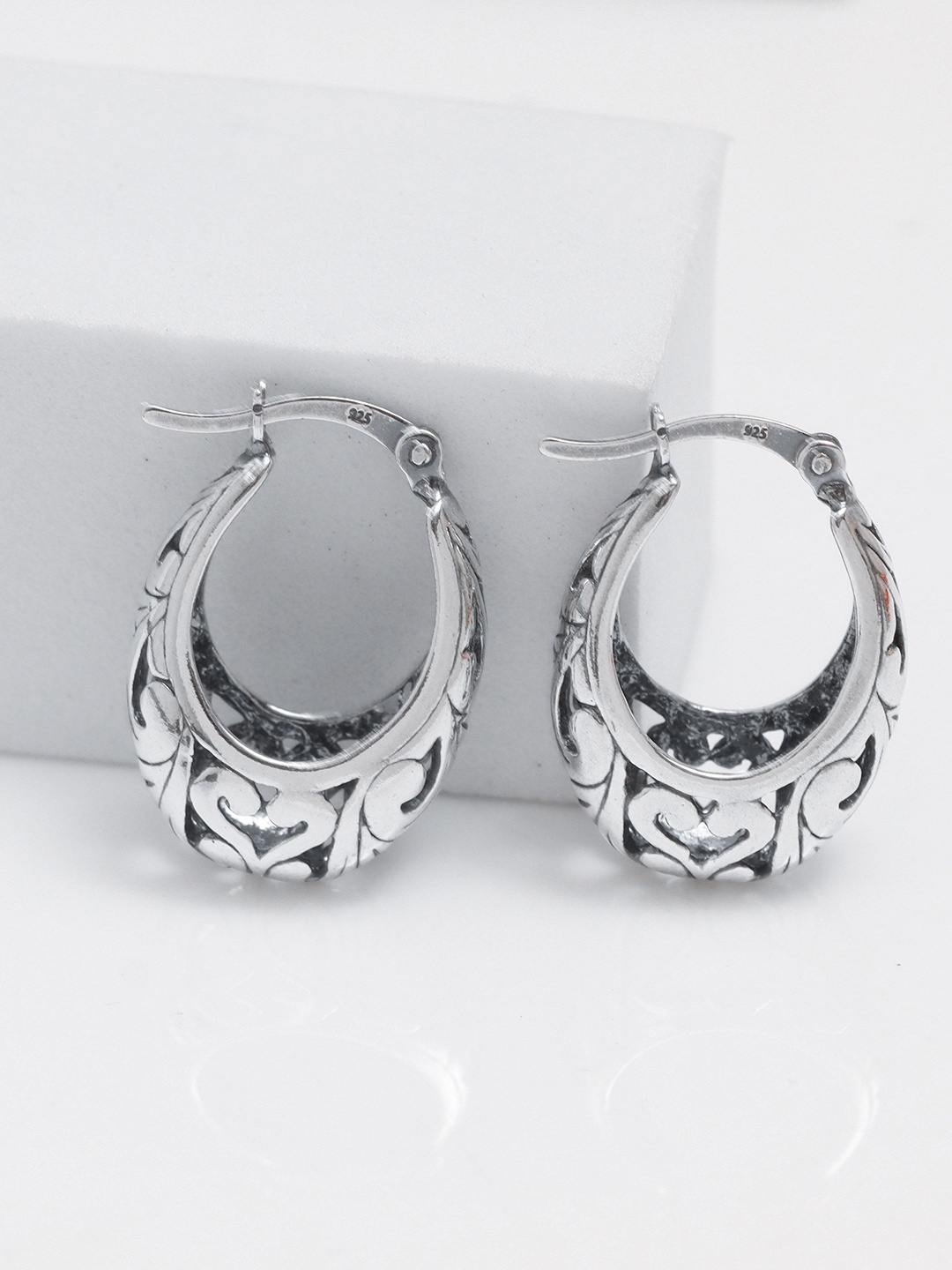 

LeCalla 925 Sterling Silver Rhodium-Plated Contemporary Shaped Hoop Earrings