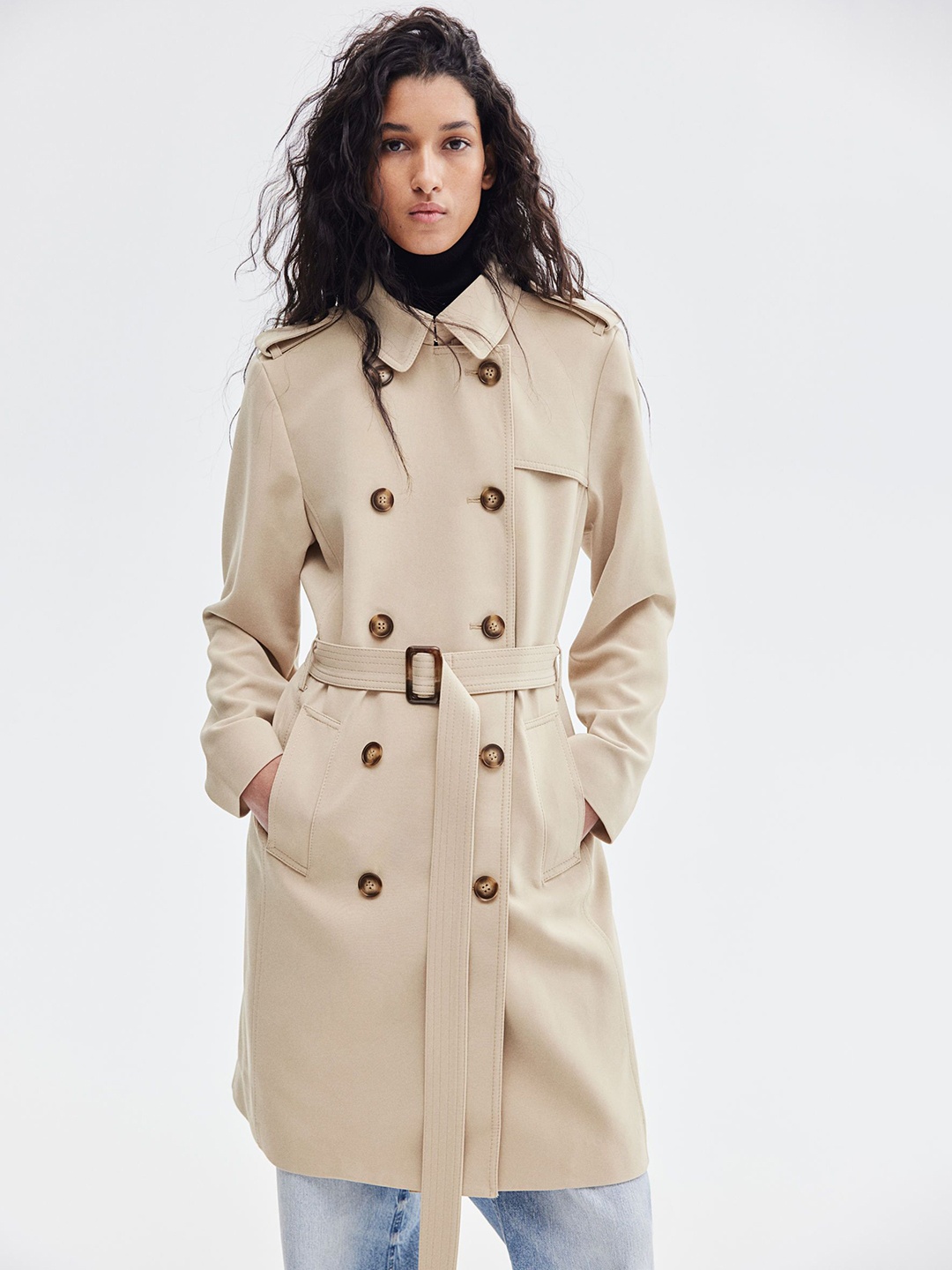 

H&M Double-Breasted Trenchcoat, Beige