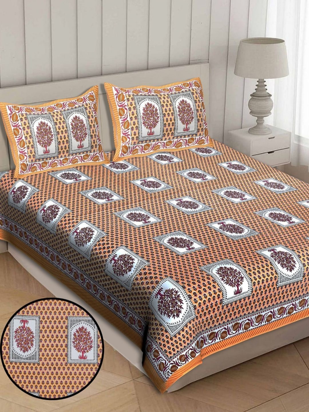 

Butea Crape Blue & White Floral 180 Cotton TC King Bedsheet Set 2.7 m x 2.35 m