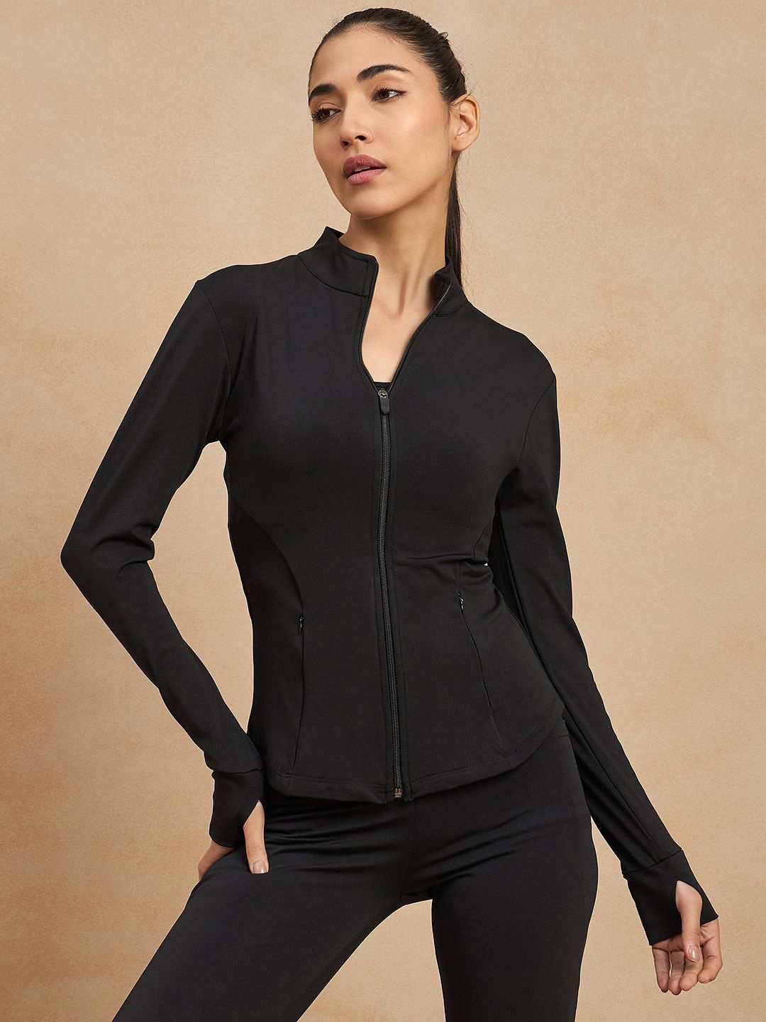 

COLOR CAPITAL Women Solid Zip Detail Long Sleeves Casual Sporty Jacket, Black