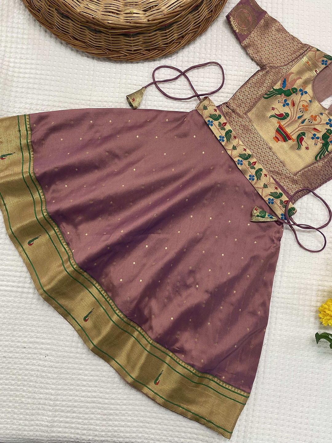 

DEVATITHI Girls Ethnic Motifs Woven Design Fit and Flare Ethnic Dress, Mauve