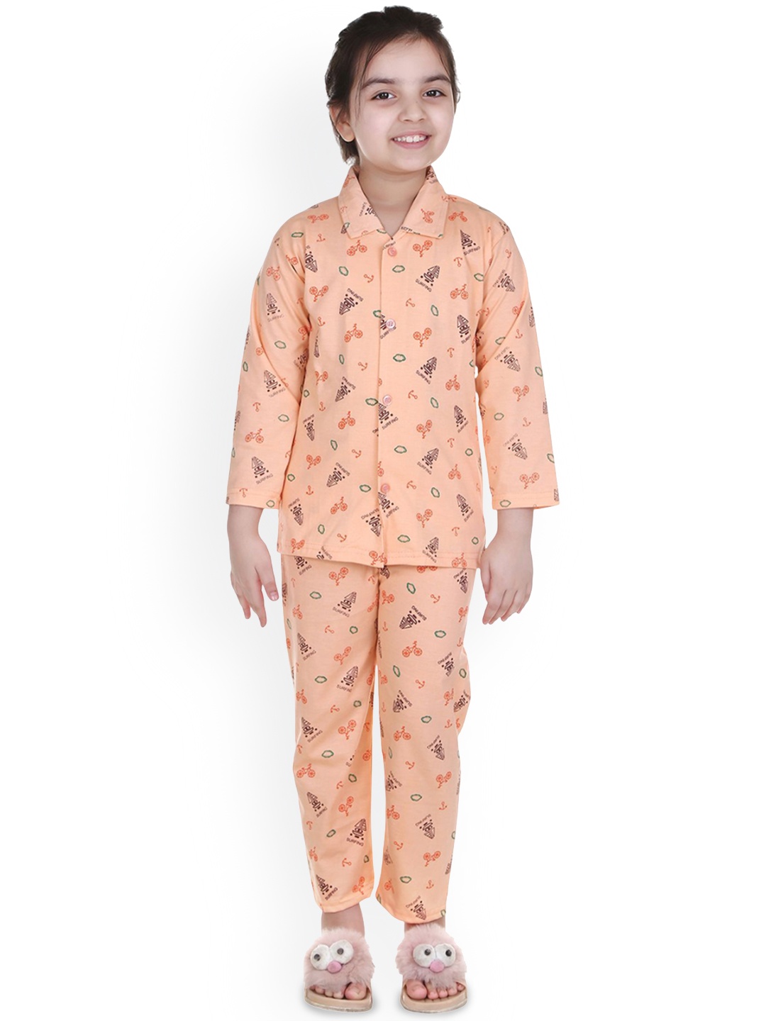 

MMShopy Kids Printed Night suit, Orange