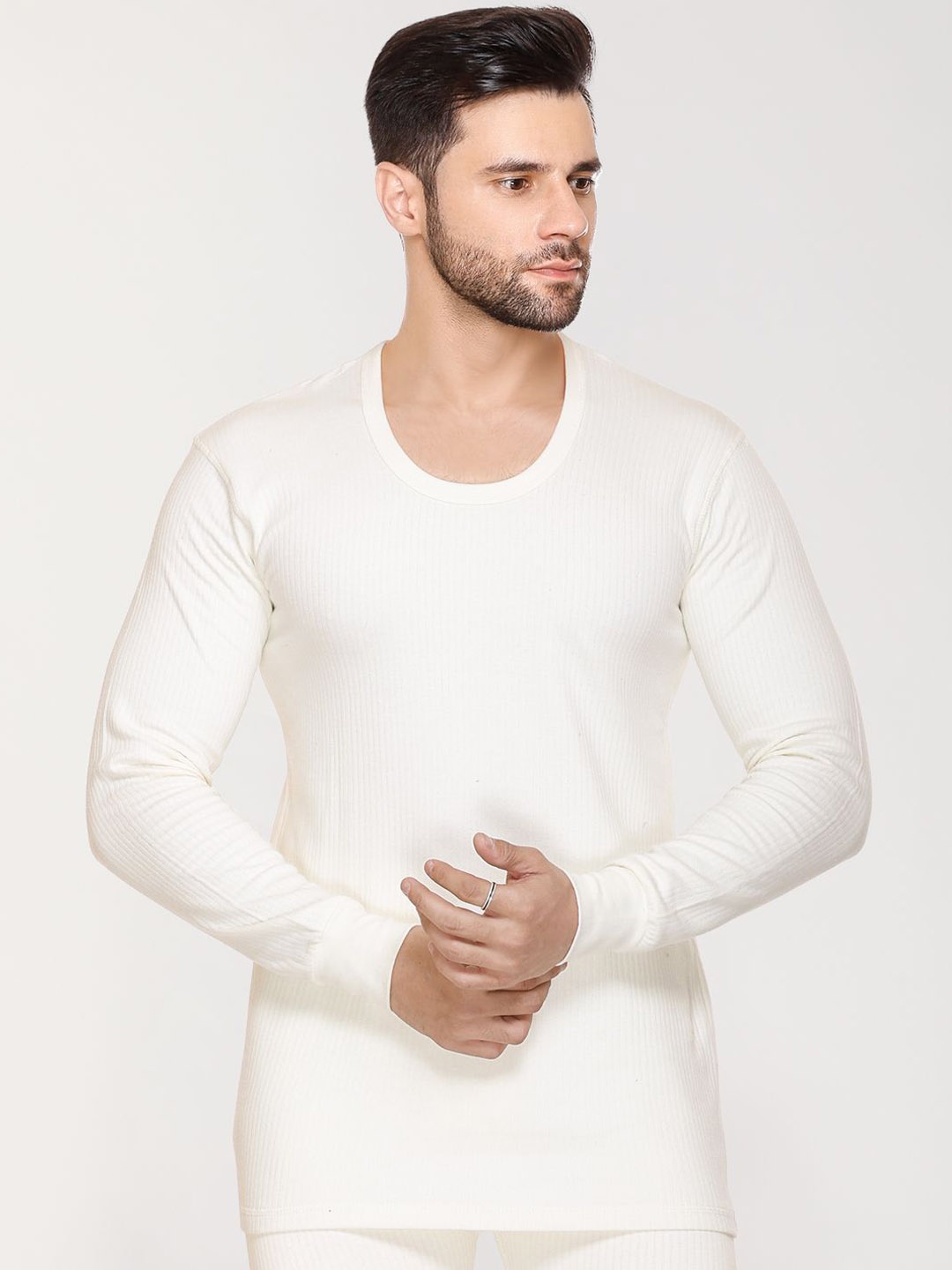 

ARRAY Men Round Neck Cotton Thermal Top, White