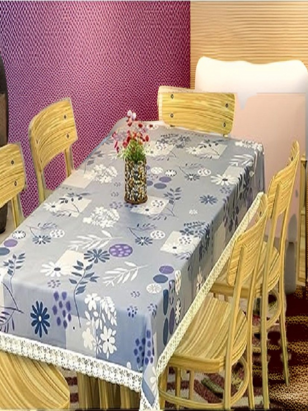 

REVEXO Blue & White Floral Printed Rectangle 4-Seater Table Cover