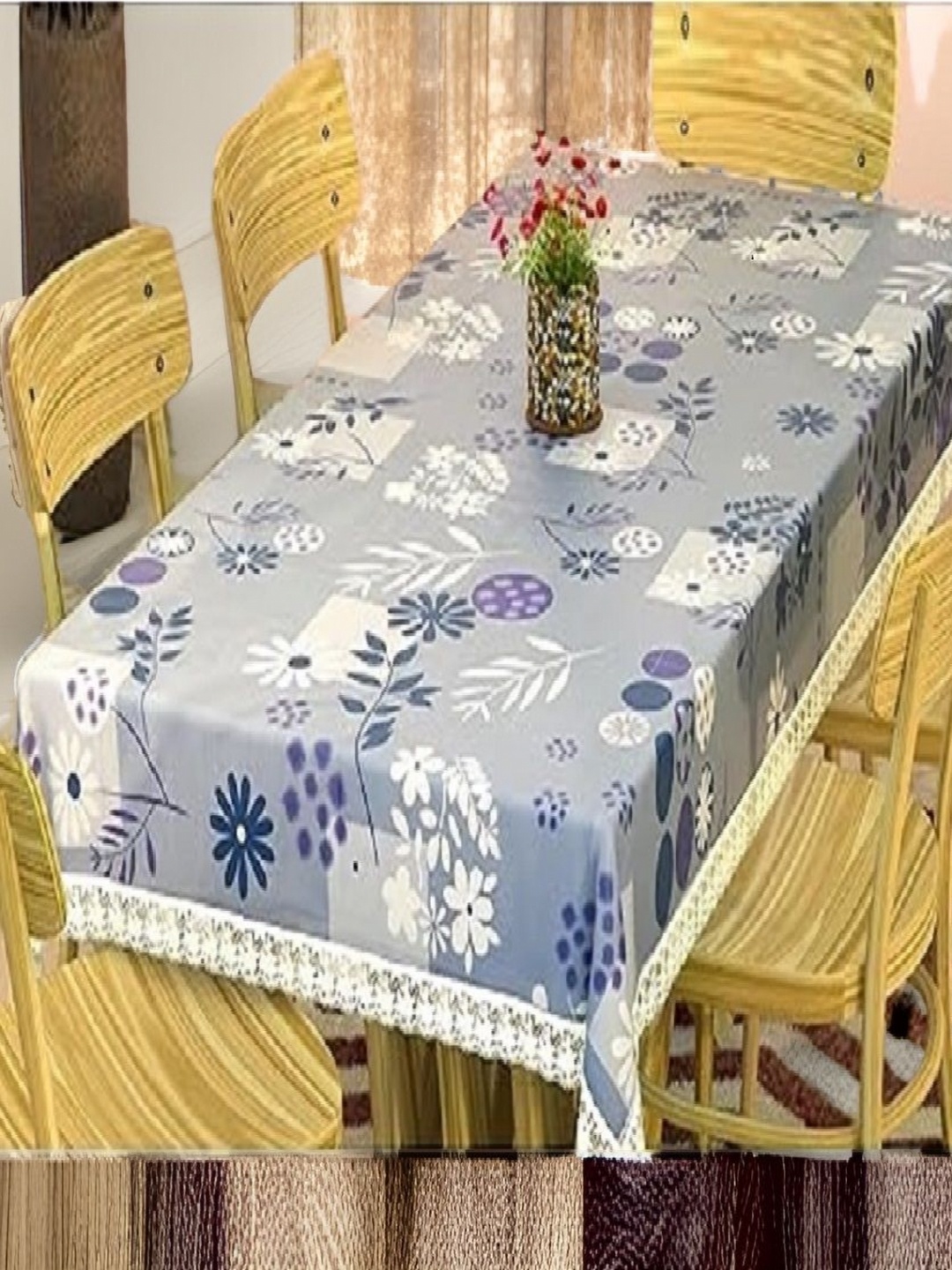 

REVEXO Blue & White Floral Printed Rectangle 4-Seater Table Cover