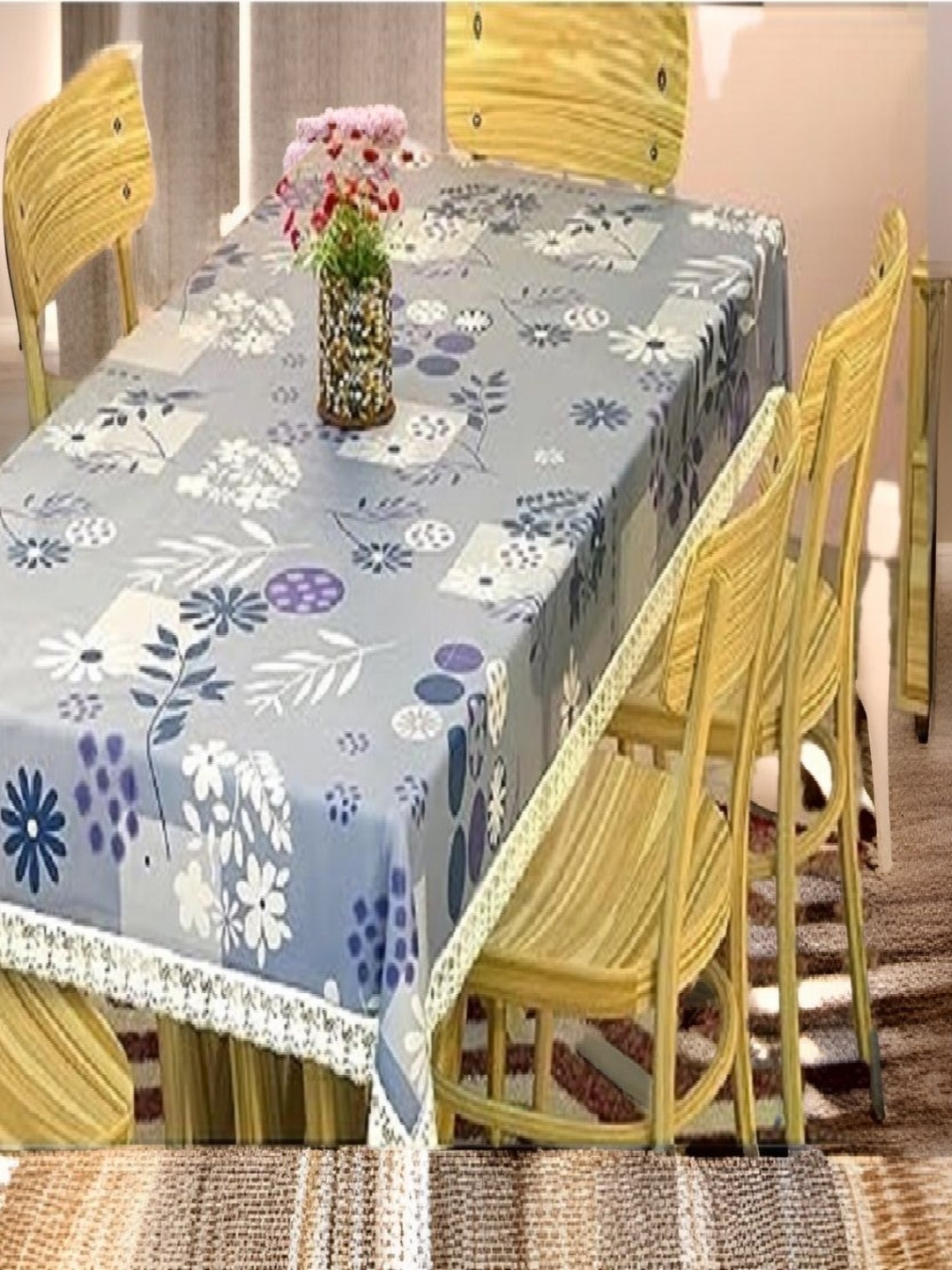 

REVEXO Blue & White Floral Printed Rectangle 4-Seater Table Cover