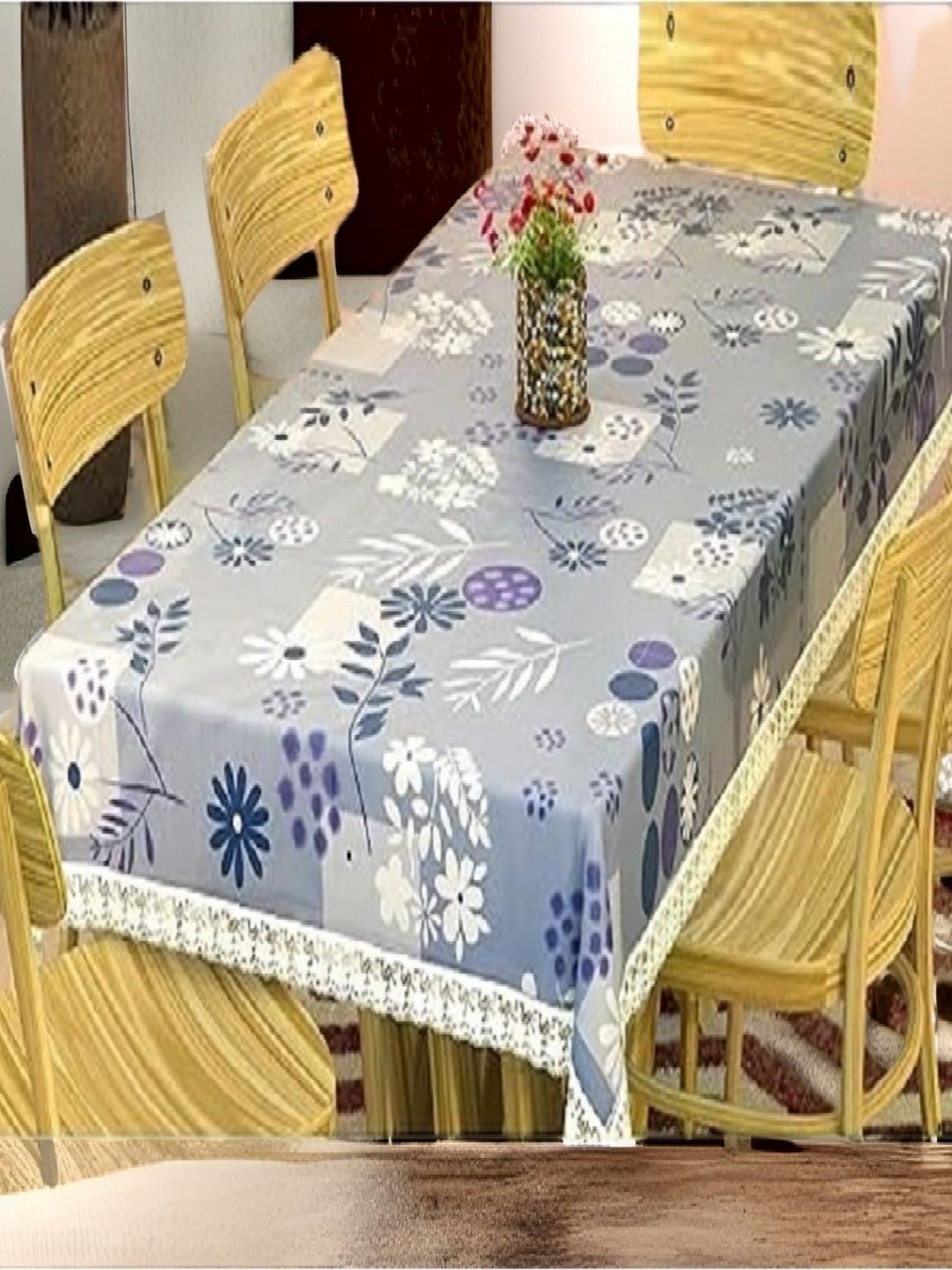 

REVEXO Blue & White Floral Printed Rectangle 4-Seater Table Covers