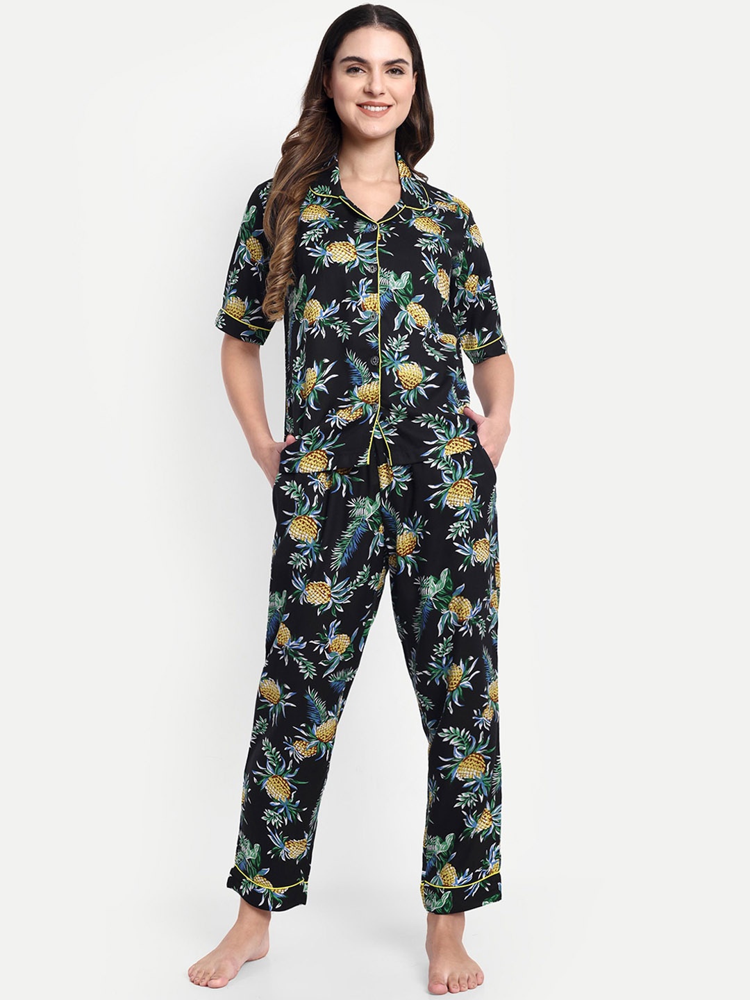 

GAB Women Printed Night suit, Black