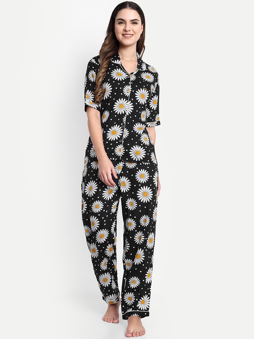 

GAB Women Printed Night suit, Black