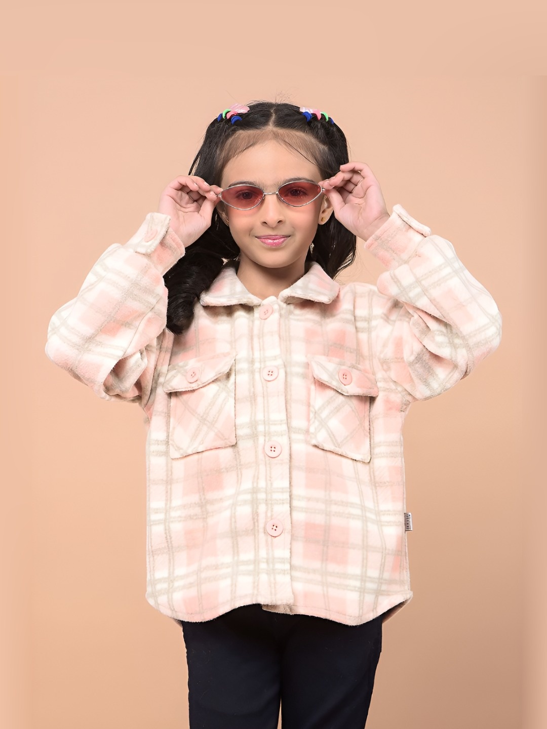 

Crimsoune Club Girl Checked Spread Collar Regular Fit Shacket, Peach