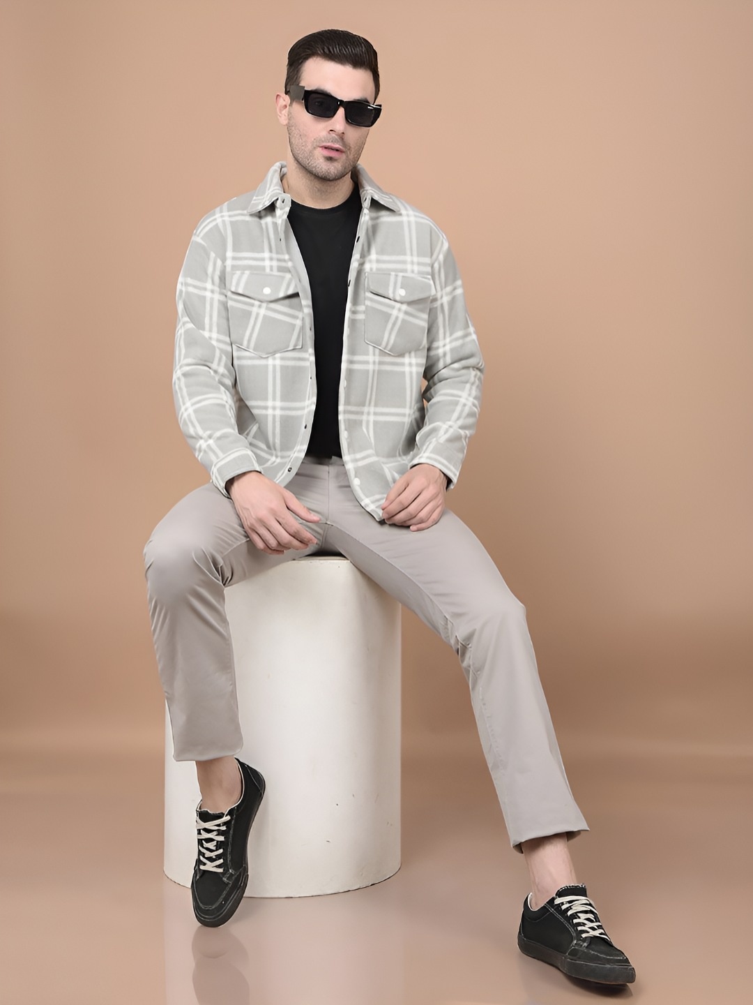 

Crimsoune Club Checked Relaxed Shacket, Grey