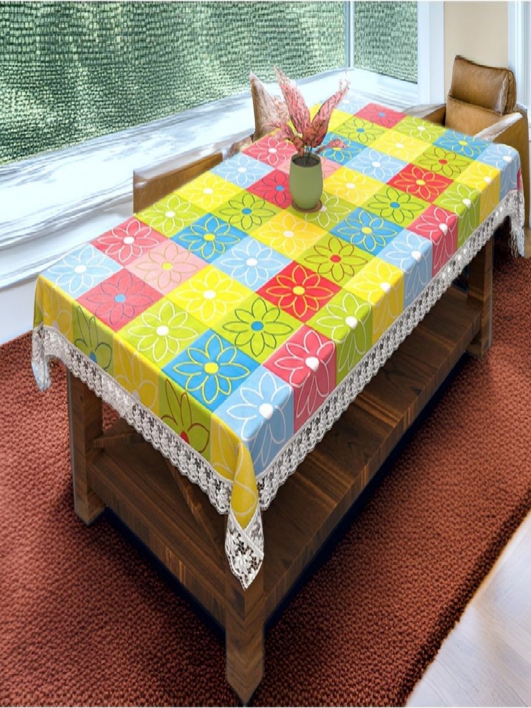 

REVEXO Yellow & Blue Floral Printed Rectangle 4-Seater Table Covers